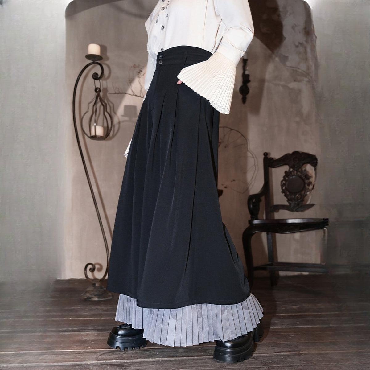 GUGUAI Pleated Wide-Leg Skirt Pants — square · side · B84801 Thickened Wide-Leg Trousers