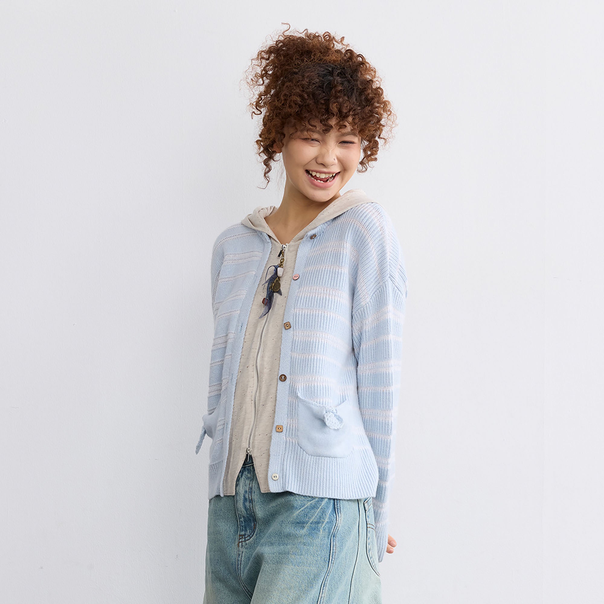 NOESE Faux Layered Hooded Cardigan
