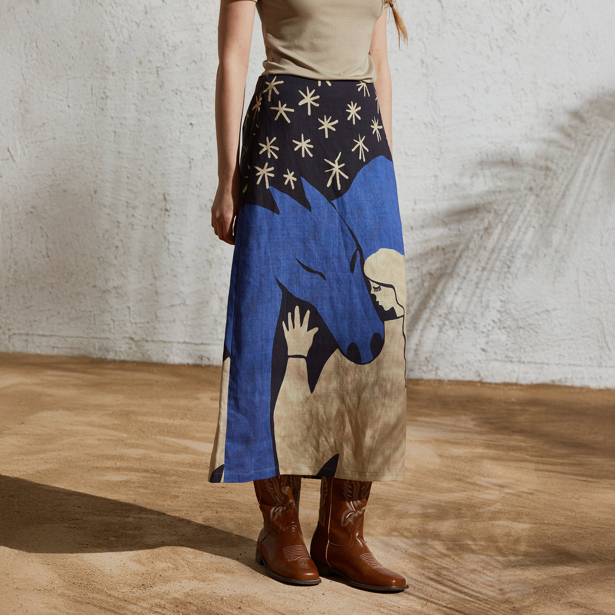 BOBBYBECKY Retro Horse Graphic Midi Skirt