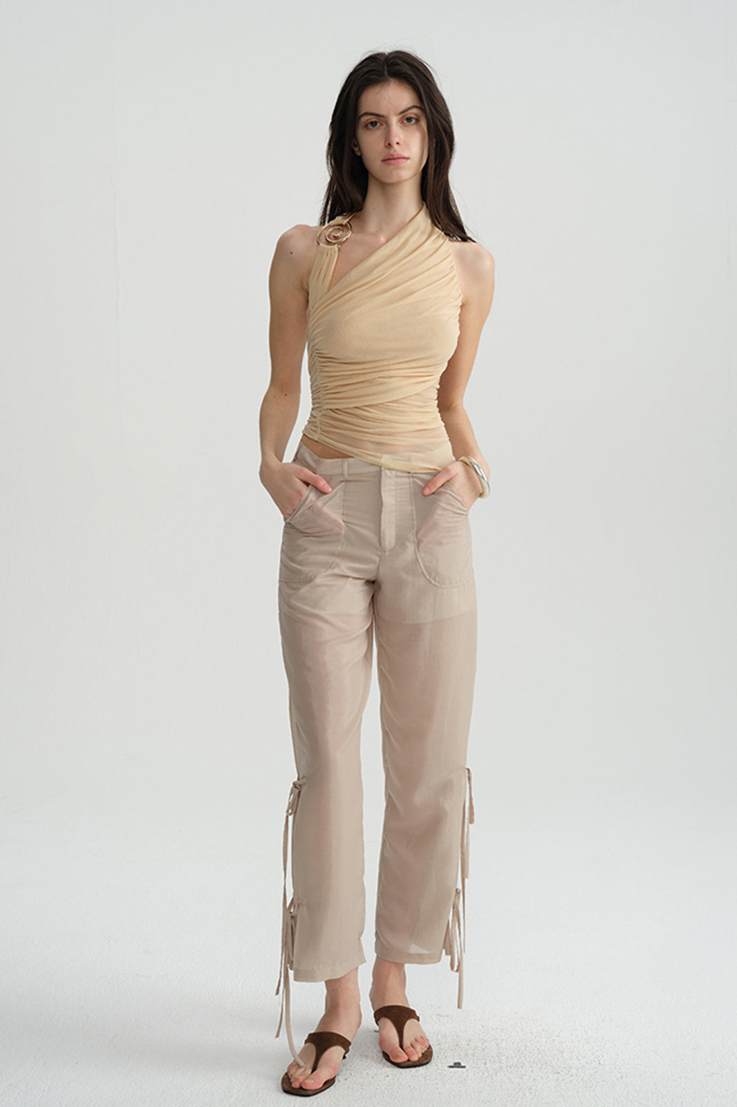 DOTYEARS Spiral Hardware Ruched One-Shoulder Top
