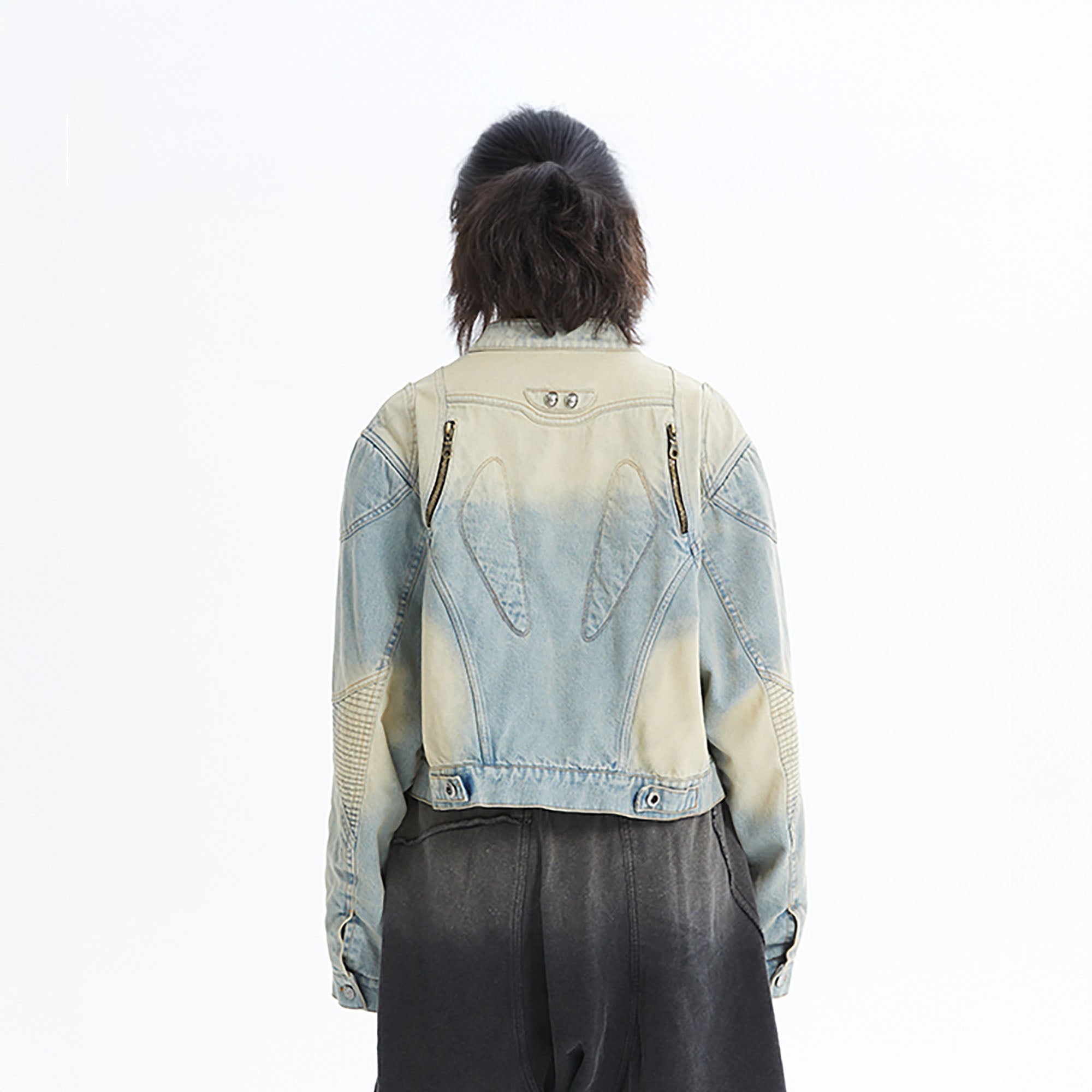 ERROR CODE ROBOT Distressed Washed Cropped Biker Denim Jacket
