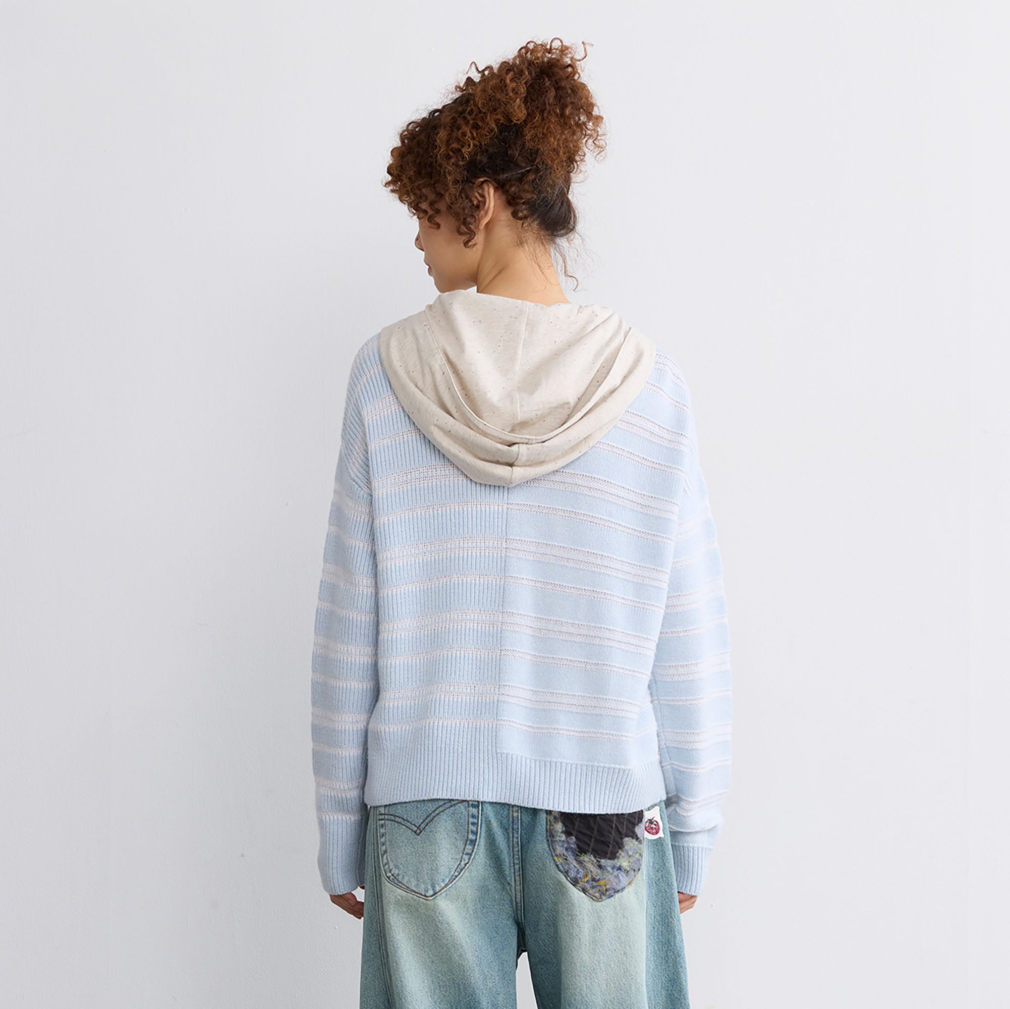 NOESE Faux Layered Hooded Cardigan