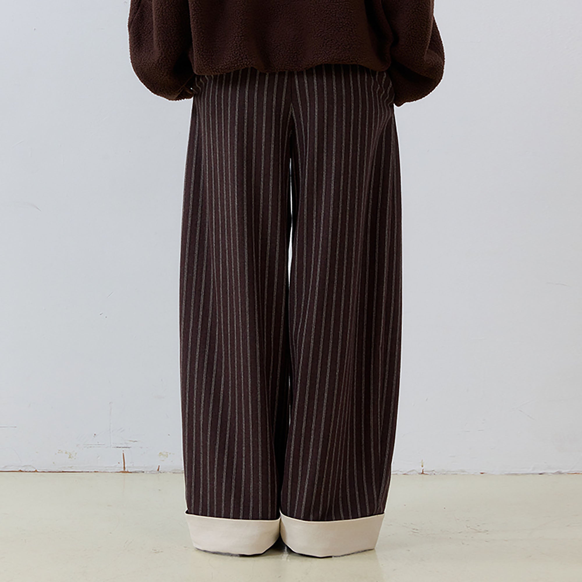 NOESE Foldover Waist Pinstripe Wool-Blend Wide-Leg Trousers