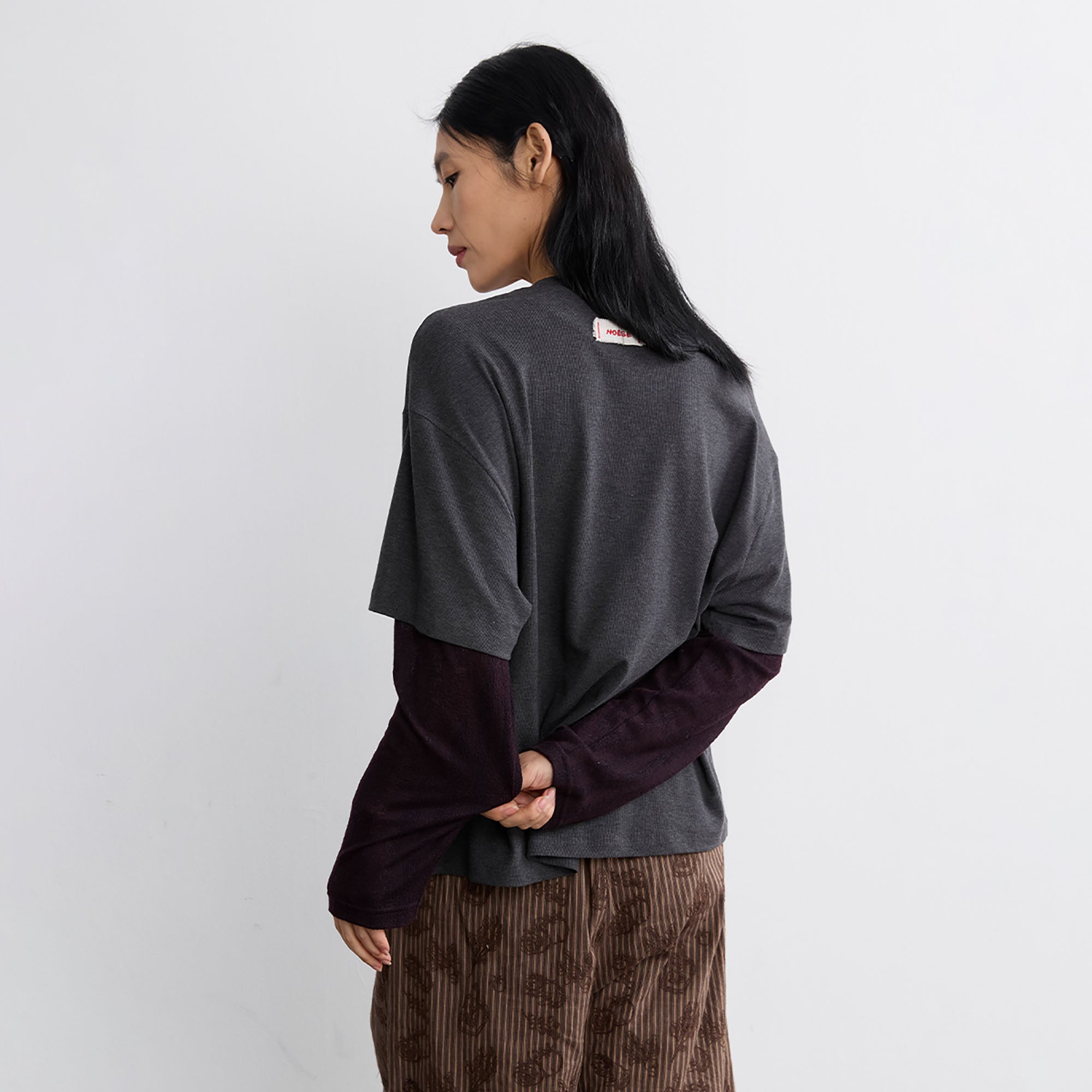 NOESE Layered Mixed-Button Long-Sleeve Tee