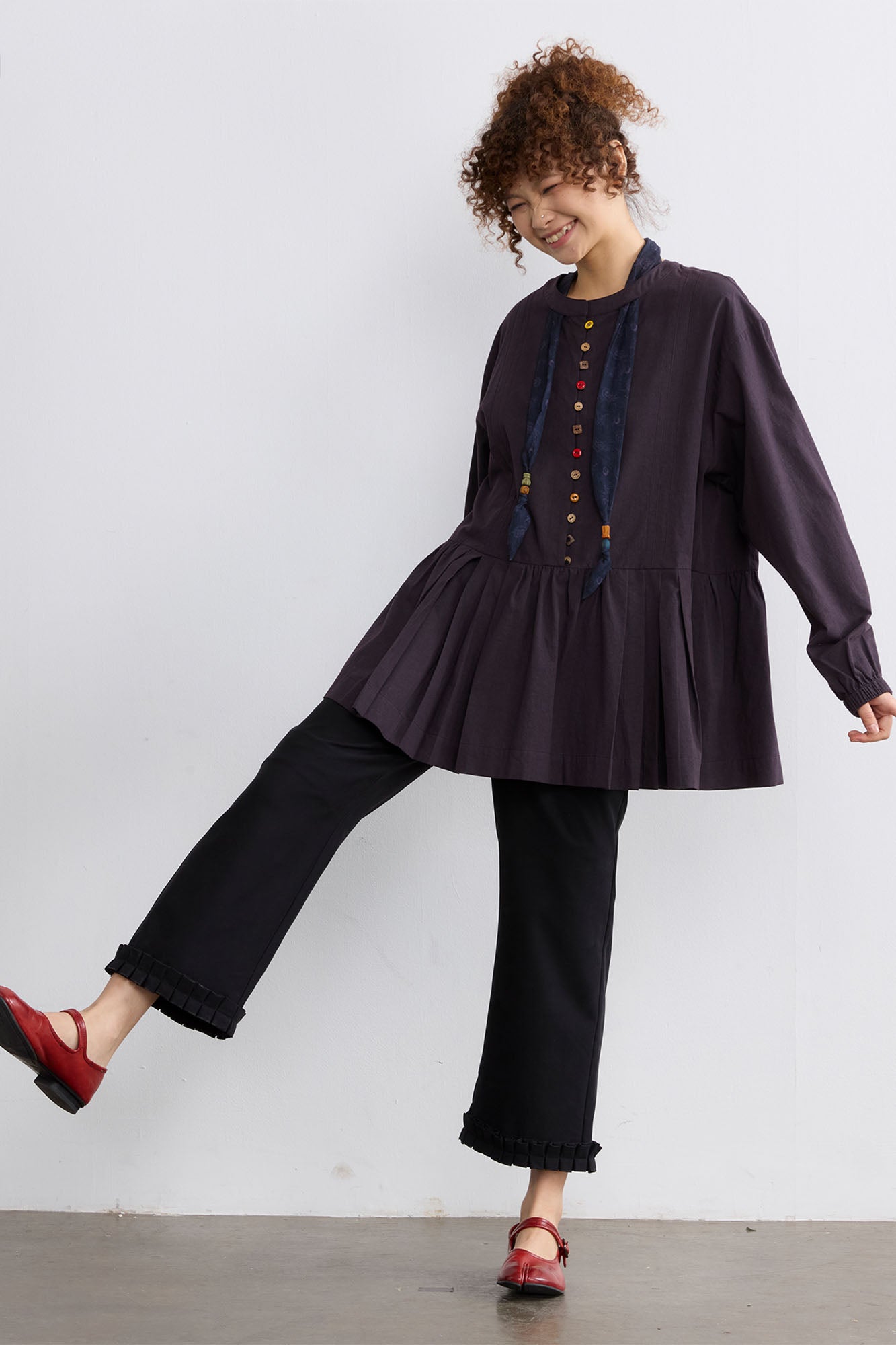 NOESE Dark Plaid Sash-Tie Pants