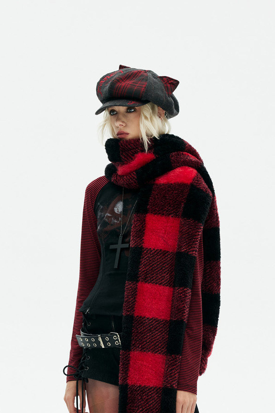 EMOHA Cat Ear Plaid Newsboy Cap