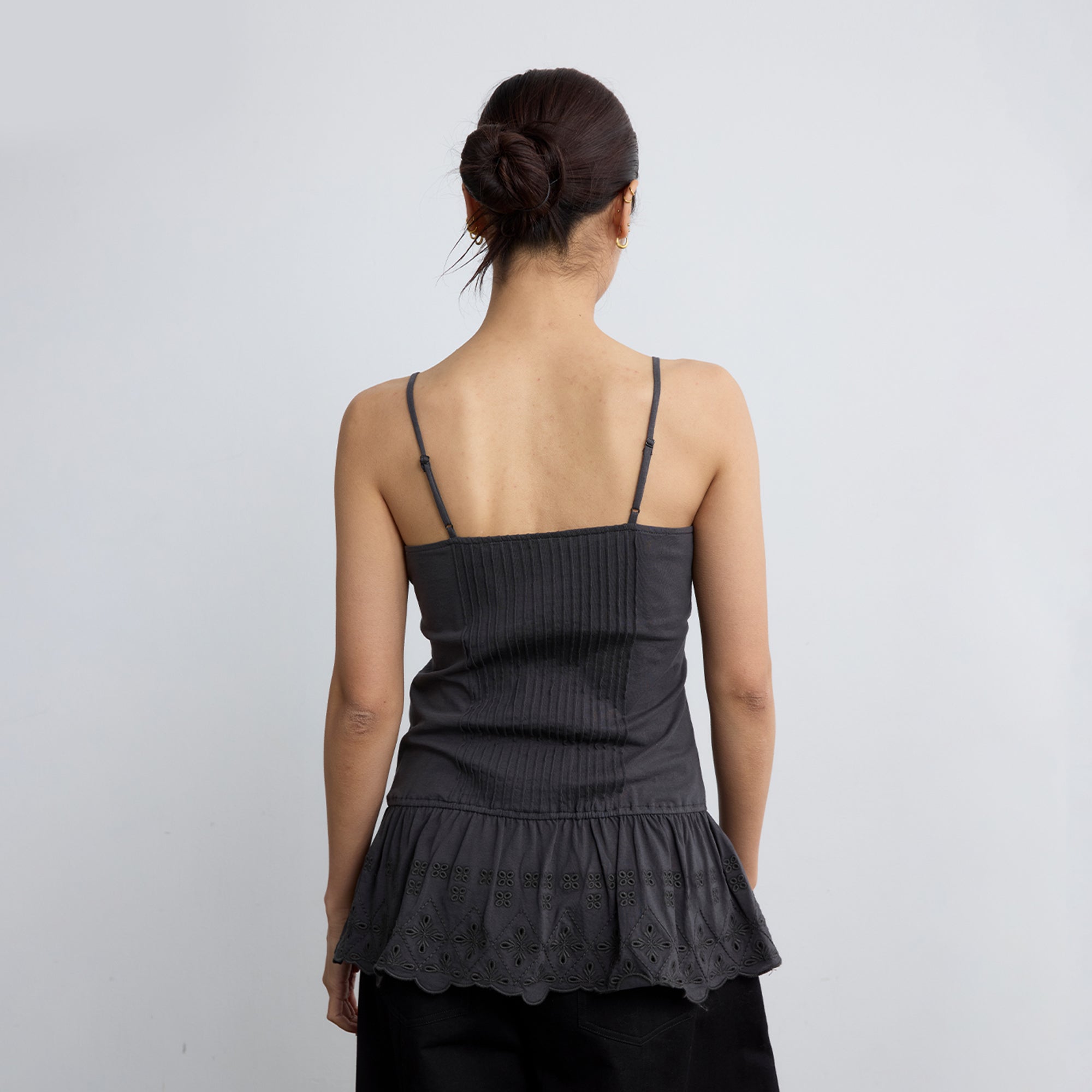 NOESE Button Eyelet Peplum Cami Top