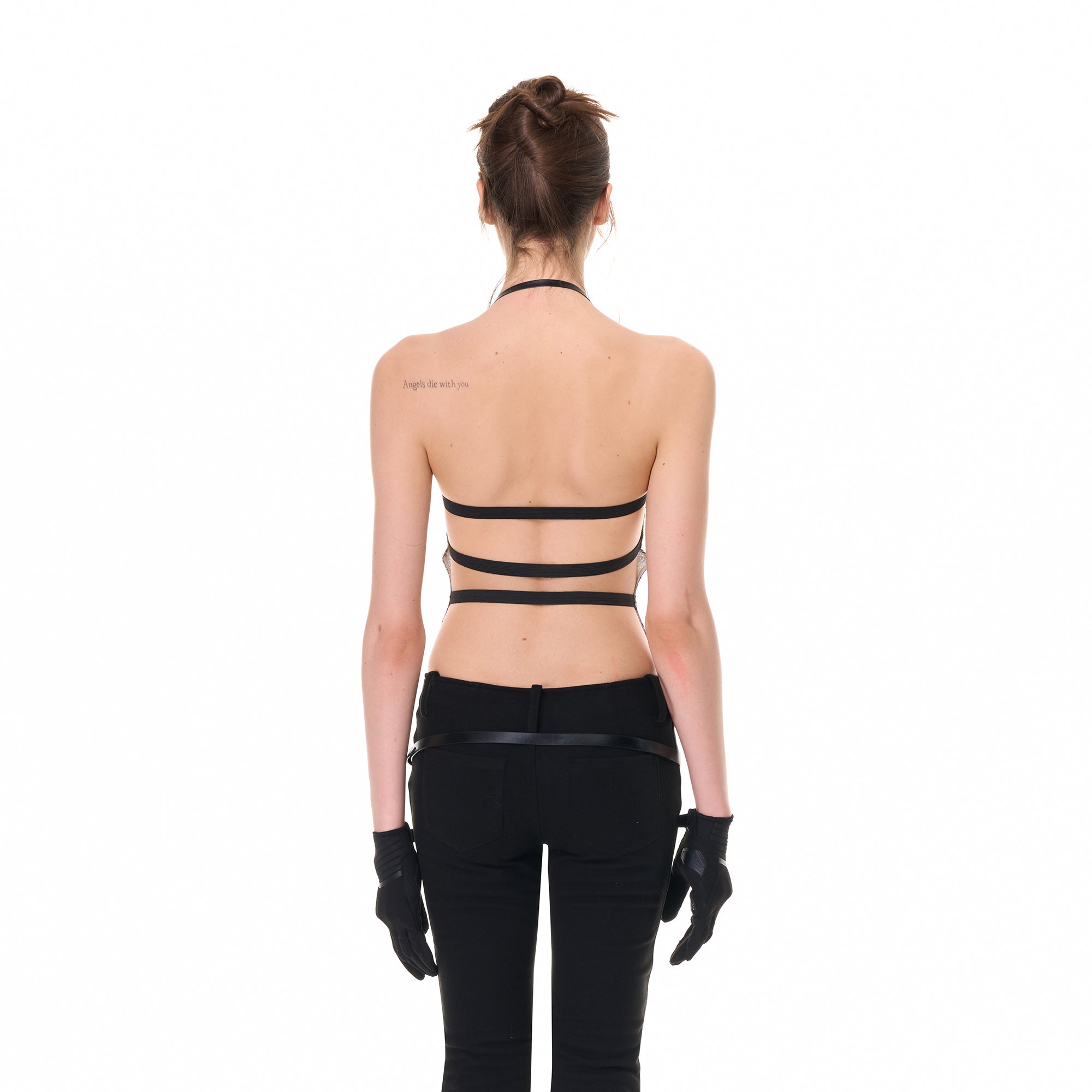 NEVER OFFEND L ANGEL Glitter Camo Strappy Open-Back Halter Top
