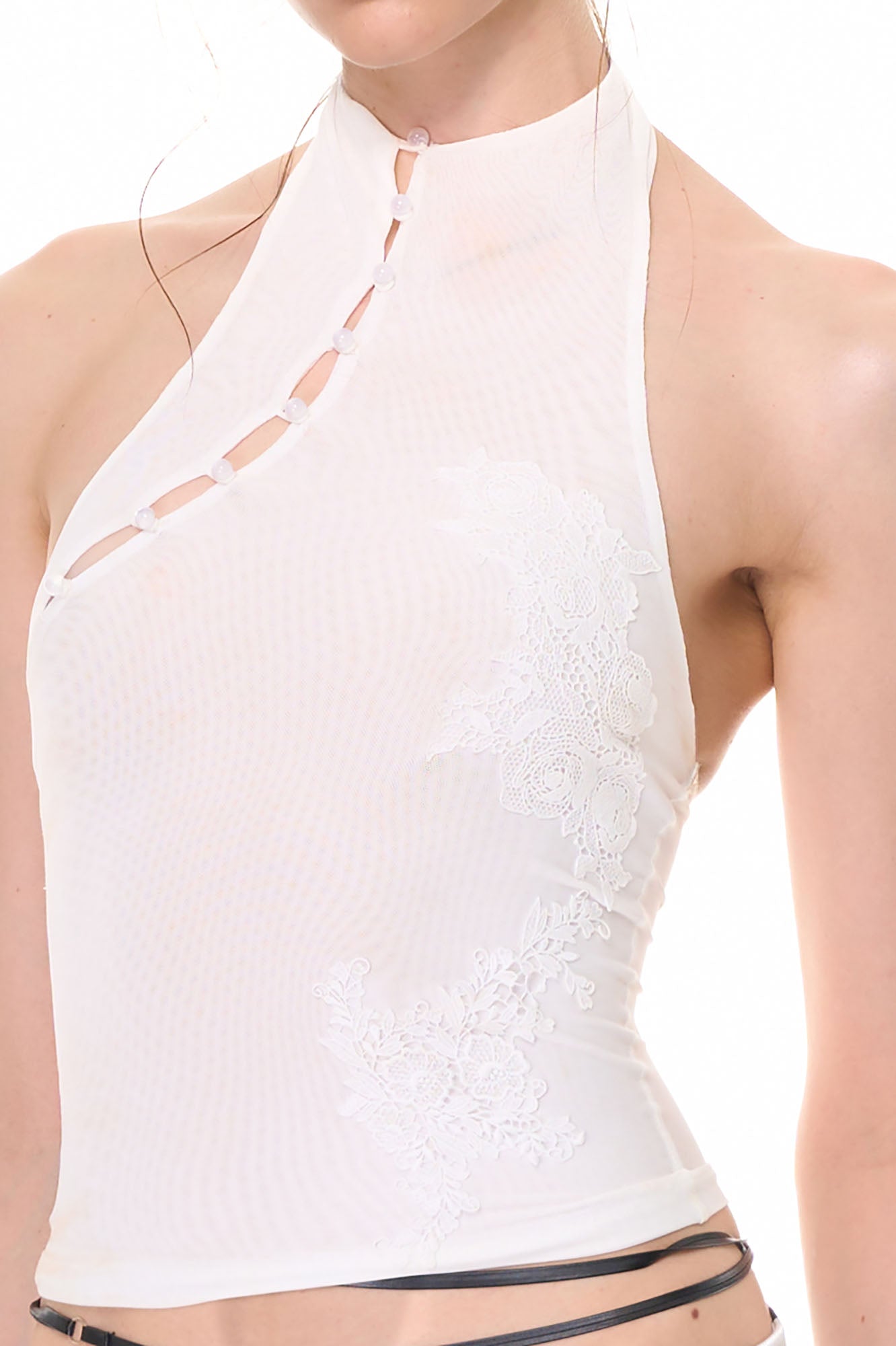 NEVER OFFEND L ANGEL Jacquard Cut-Out Halter Knit Top