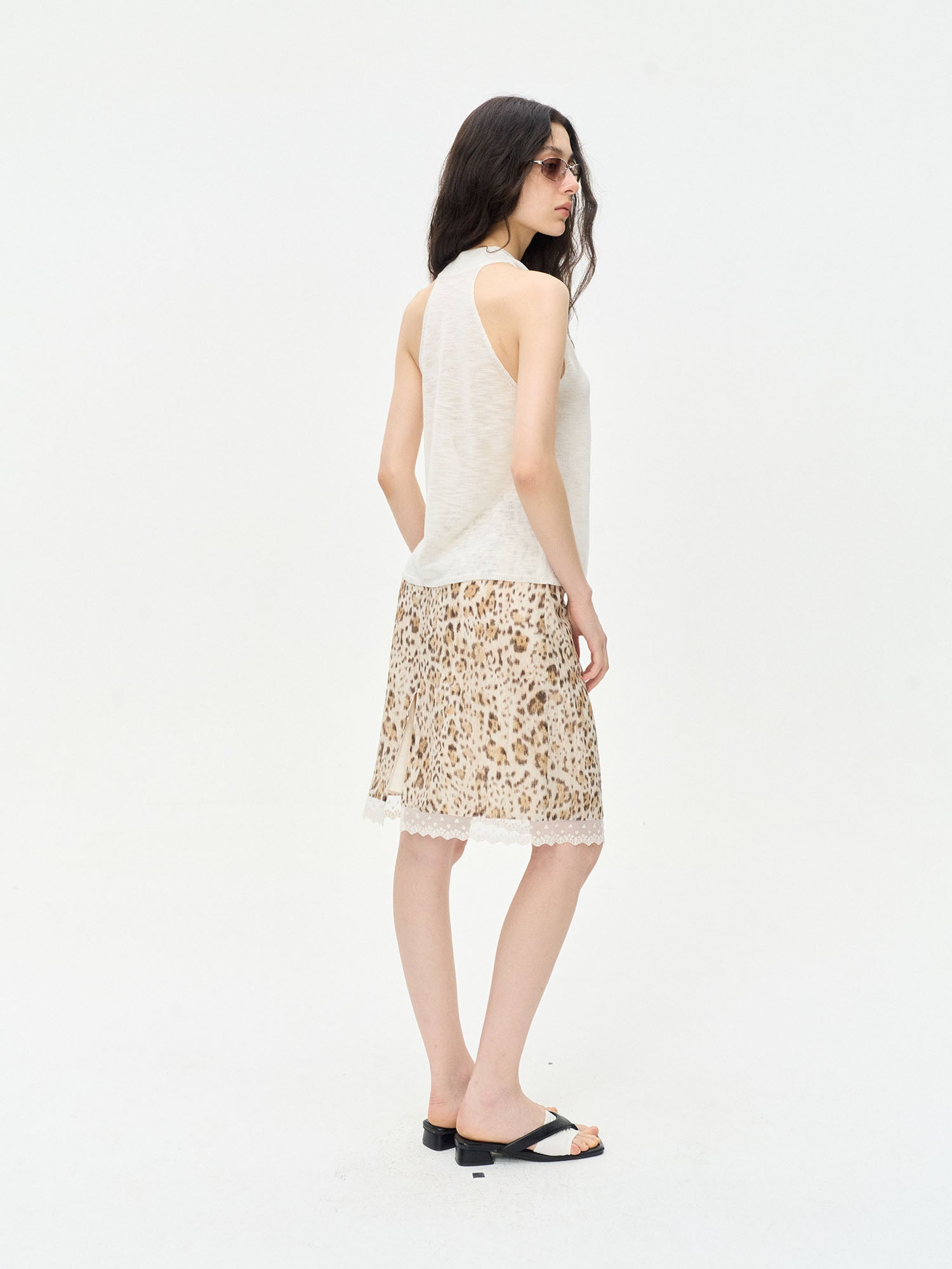 LEONSENSE Leopard Lace-Trim Mini Skirt