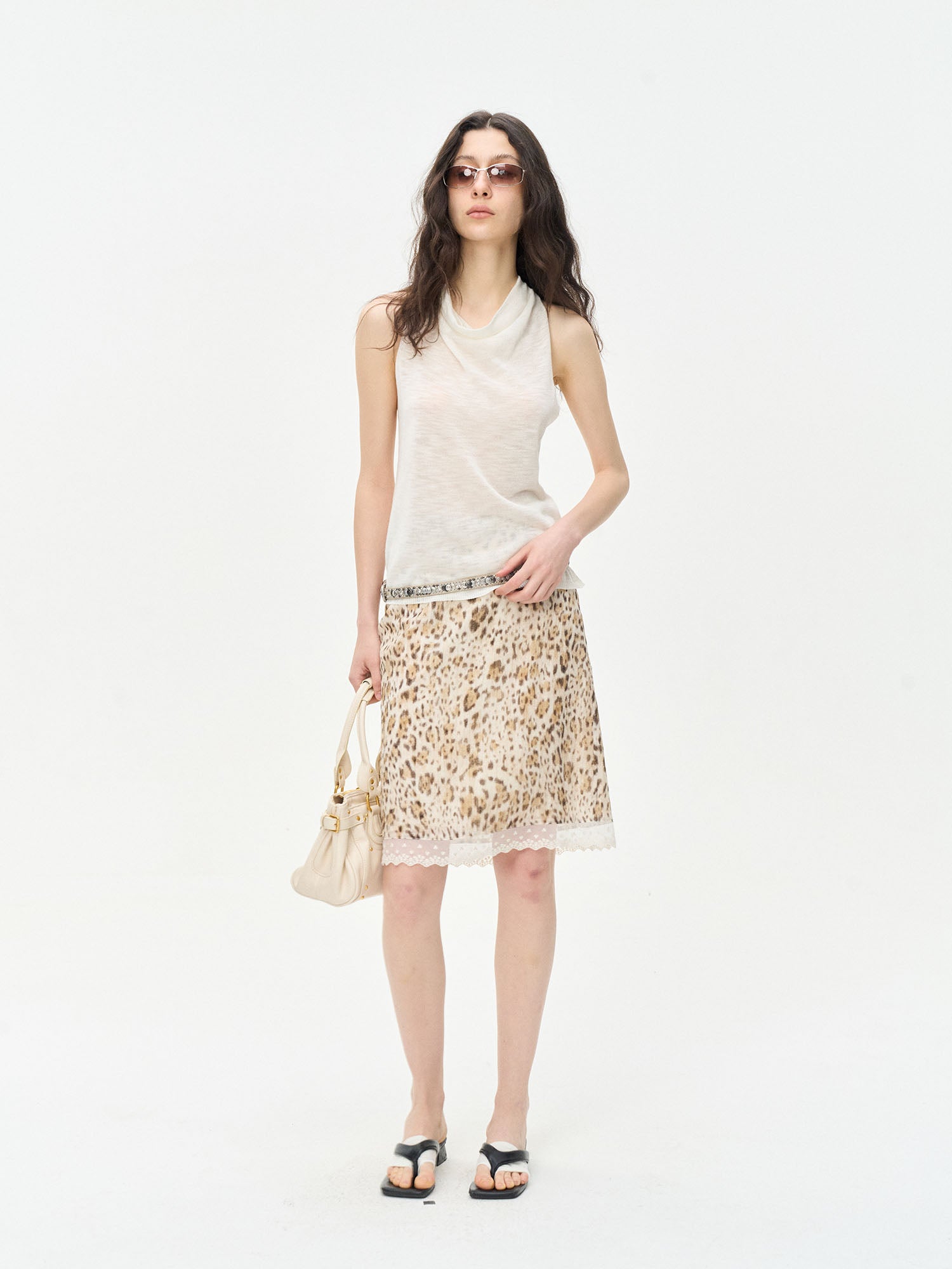LEONSENSE Leopard Lace-Trim Mini Skirt