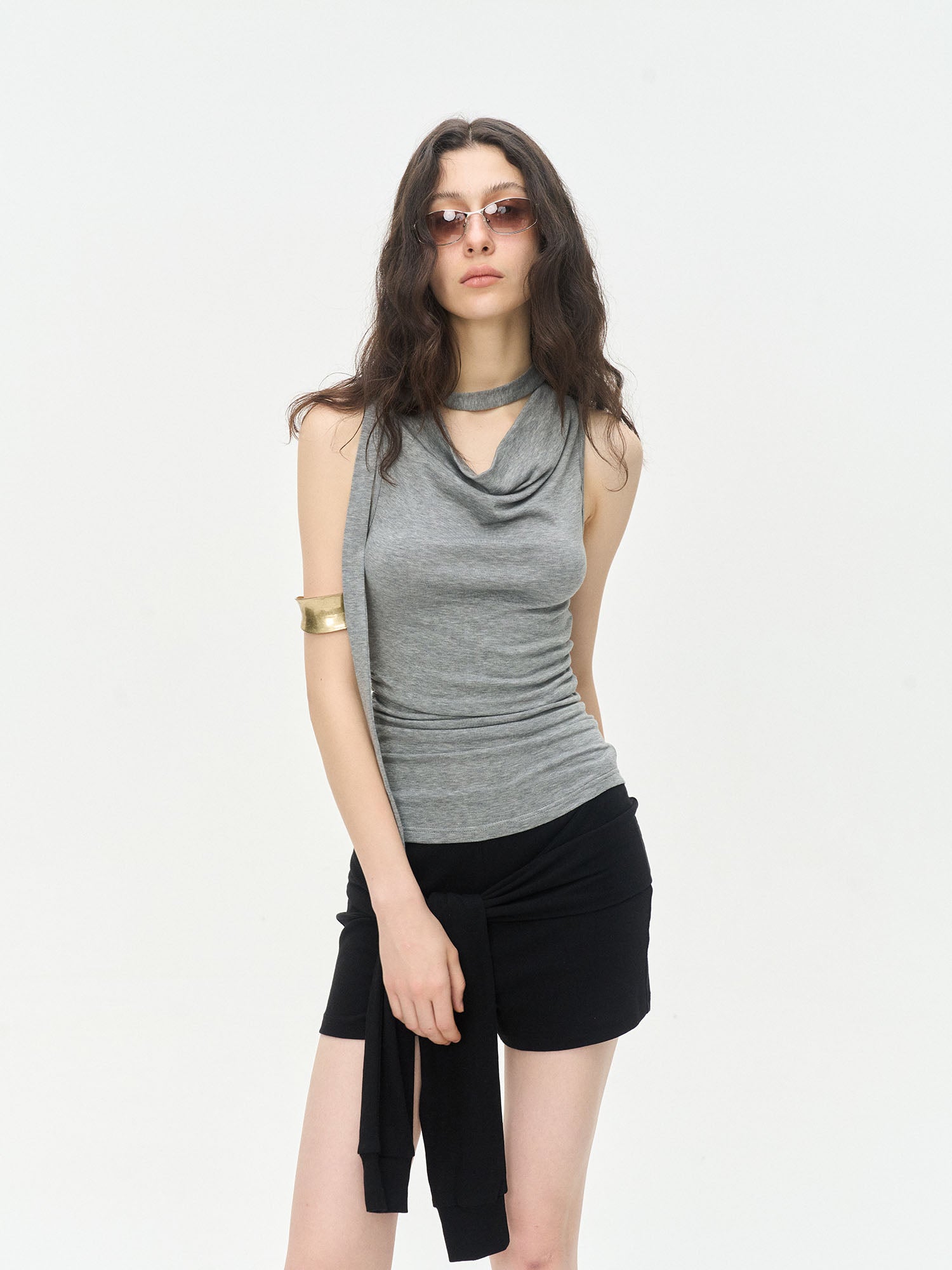LEONSENSE Choker-Neck Draped Sleeveless Top