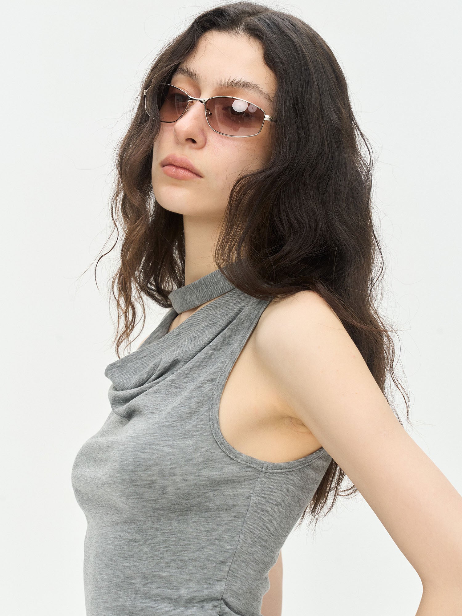 LEONSENSE Choker-Neck Draped Sleeveless Top