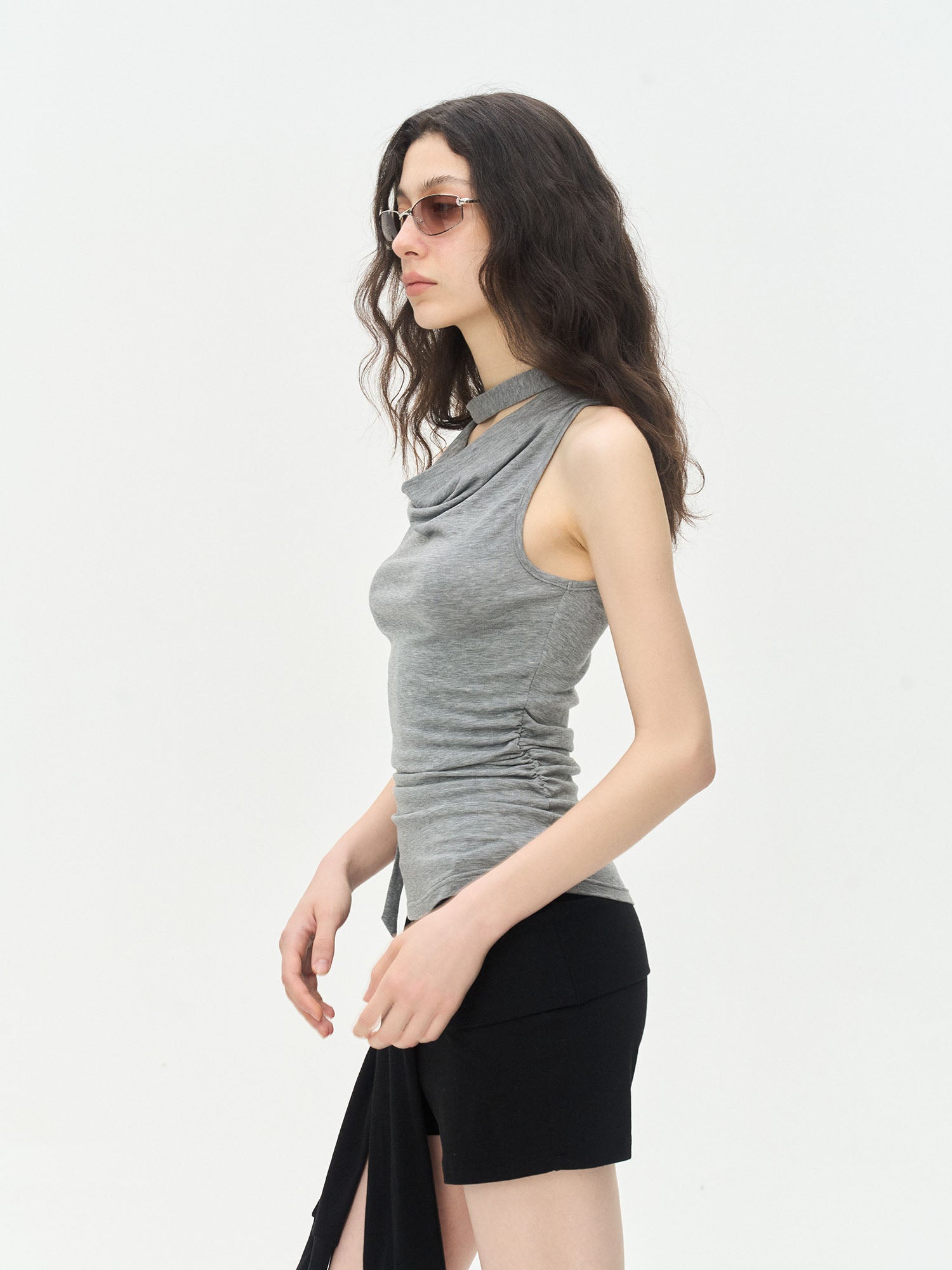 LEONSENSE Choker-Neck Draped Sleeveless Top