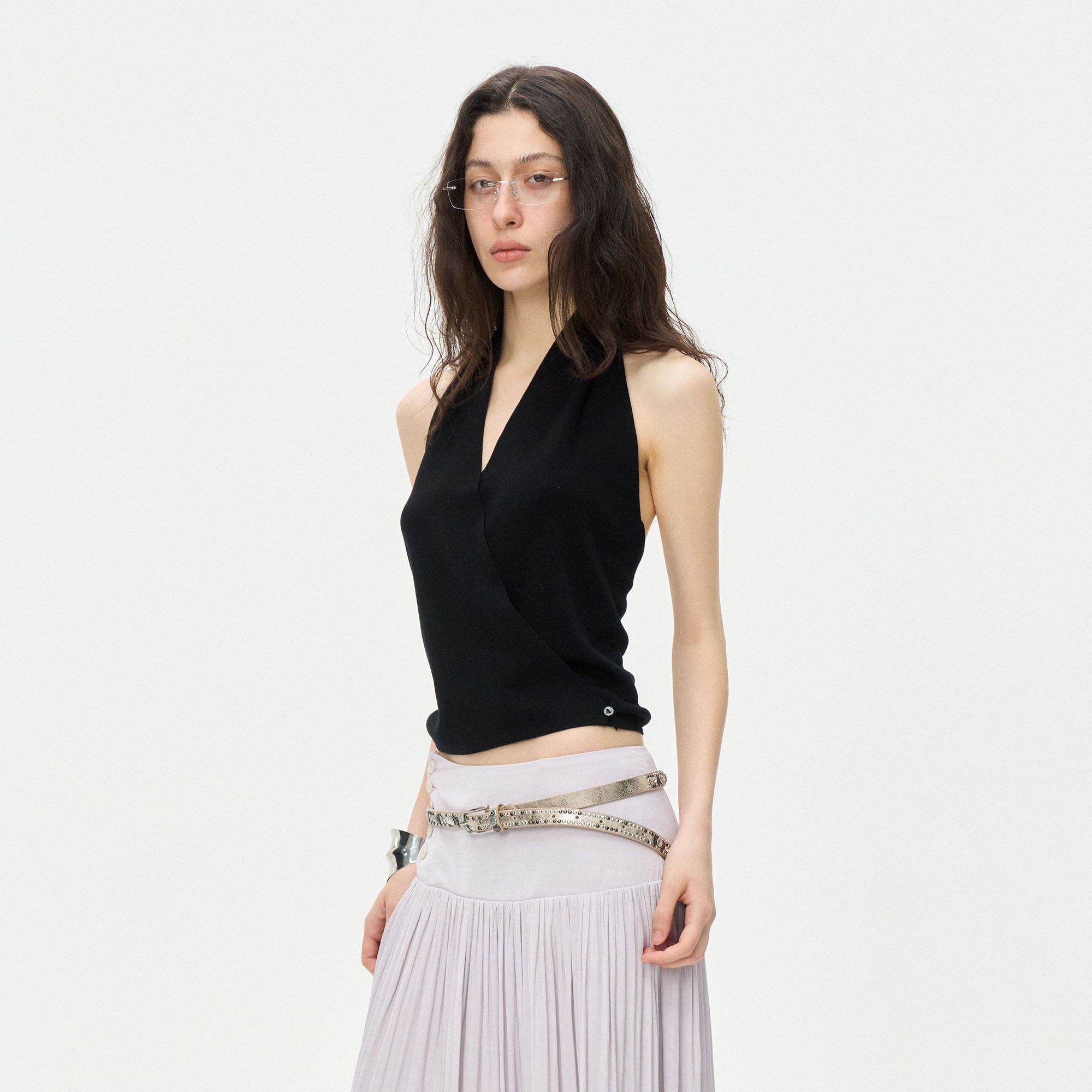 LEONSENSE Backless Draped Halter Top