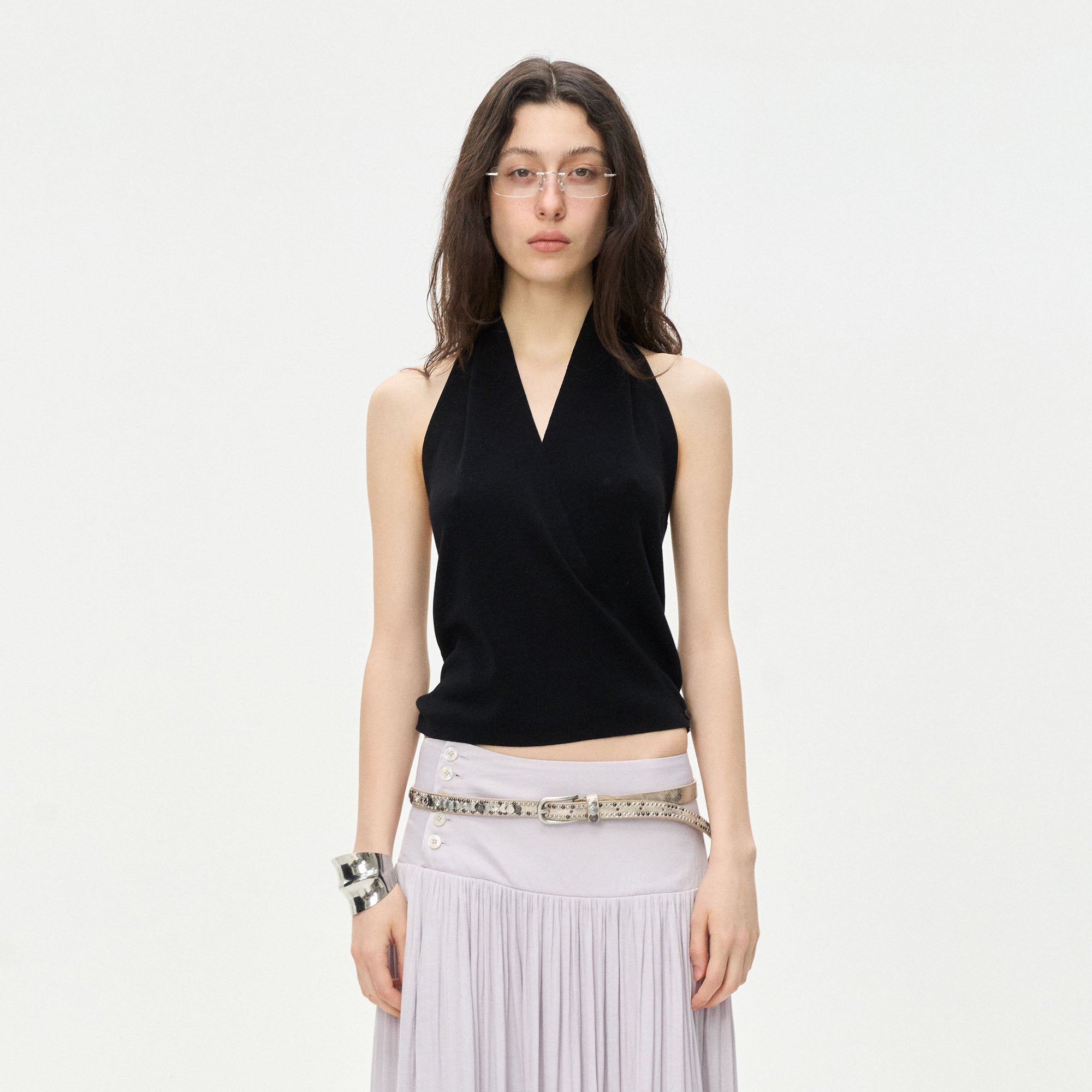 LEONSENSE Backless Draped Halter Top