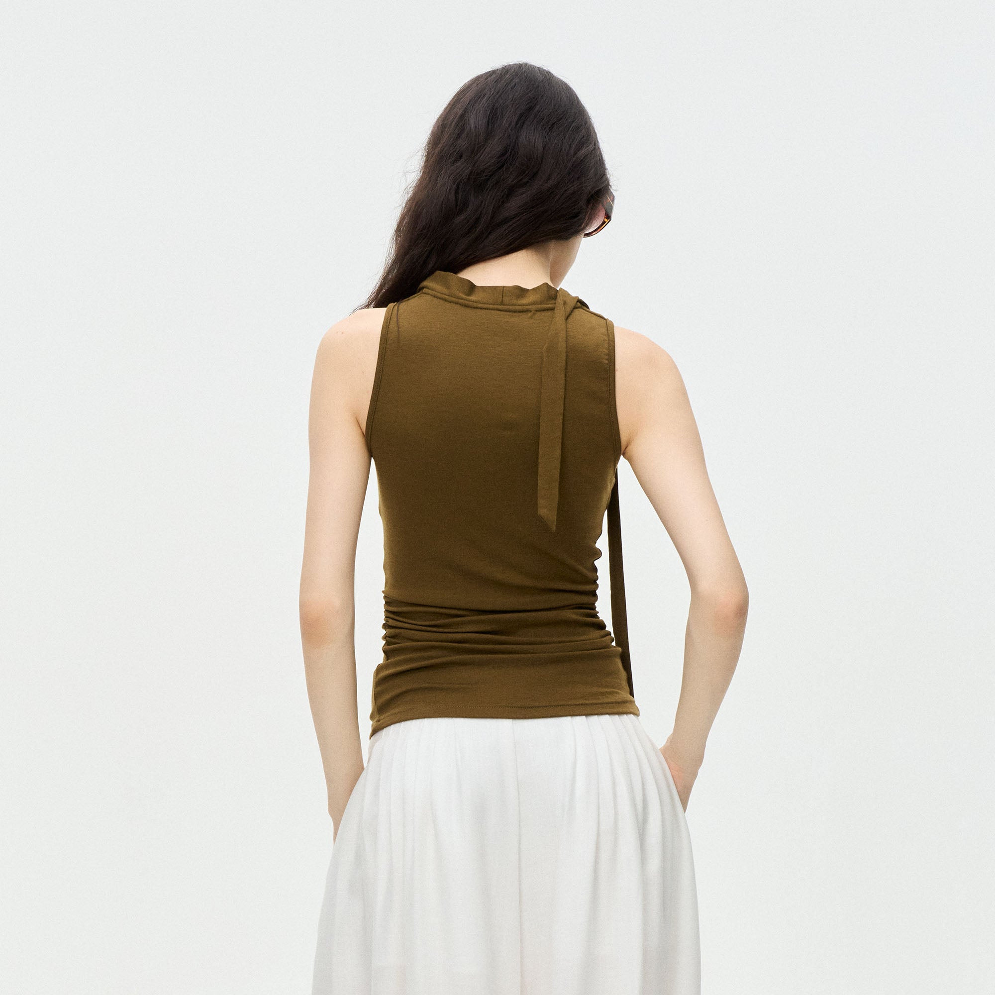 LEONSENSE Choker-Neck Draped Sleeveless Top