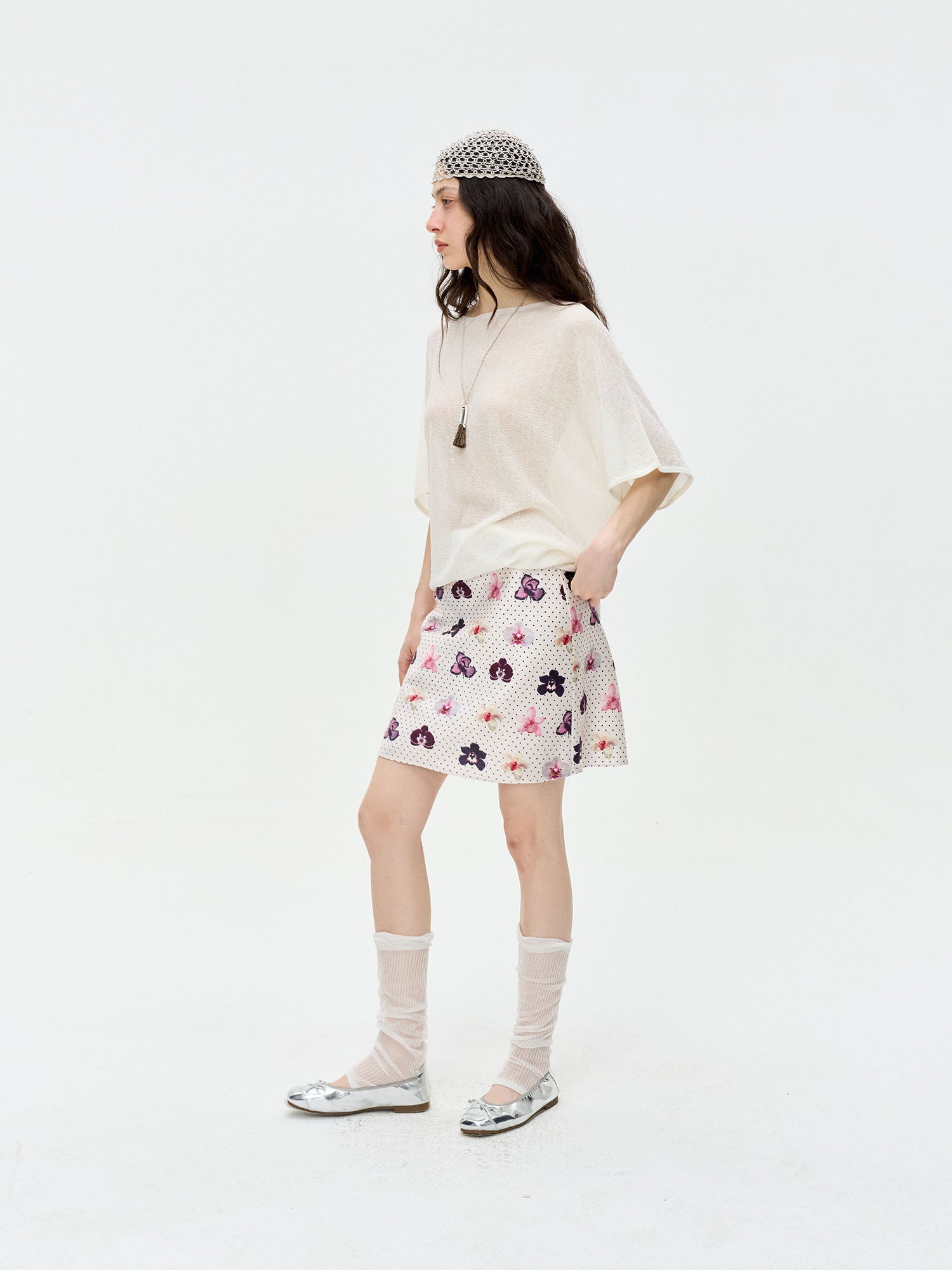 LEONSENSE Moth Orchid & Dot Mini Skirt
