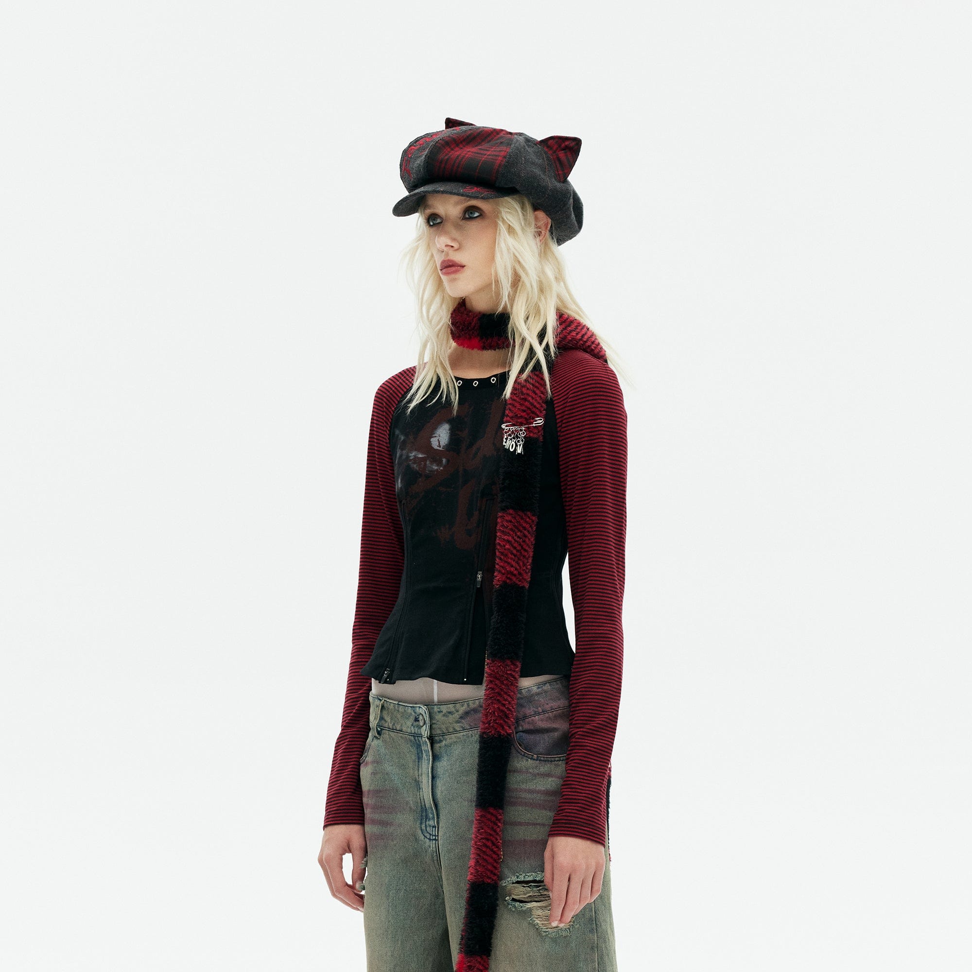 EMOHA Plaid Panel Kitty Newsboy Hat