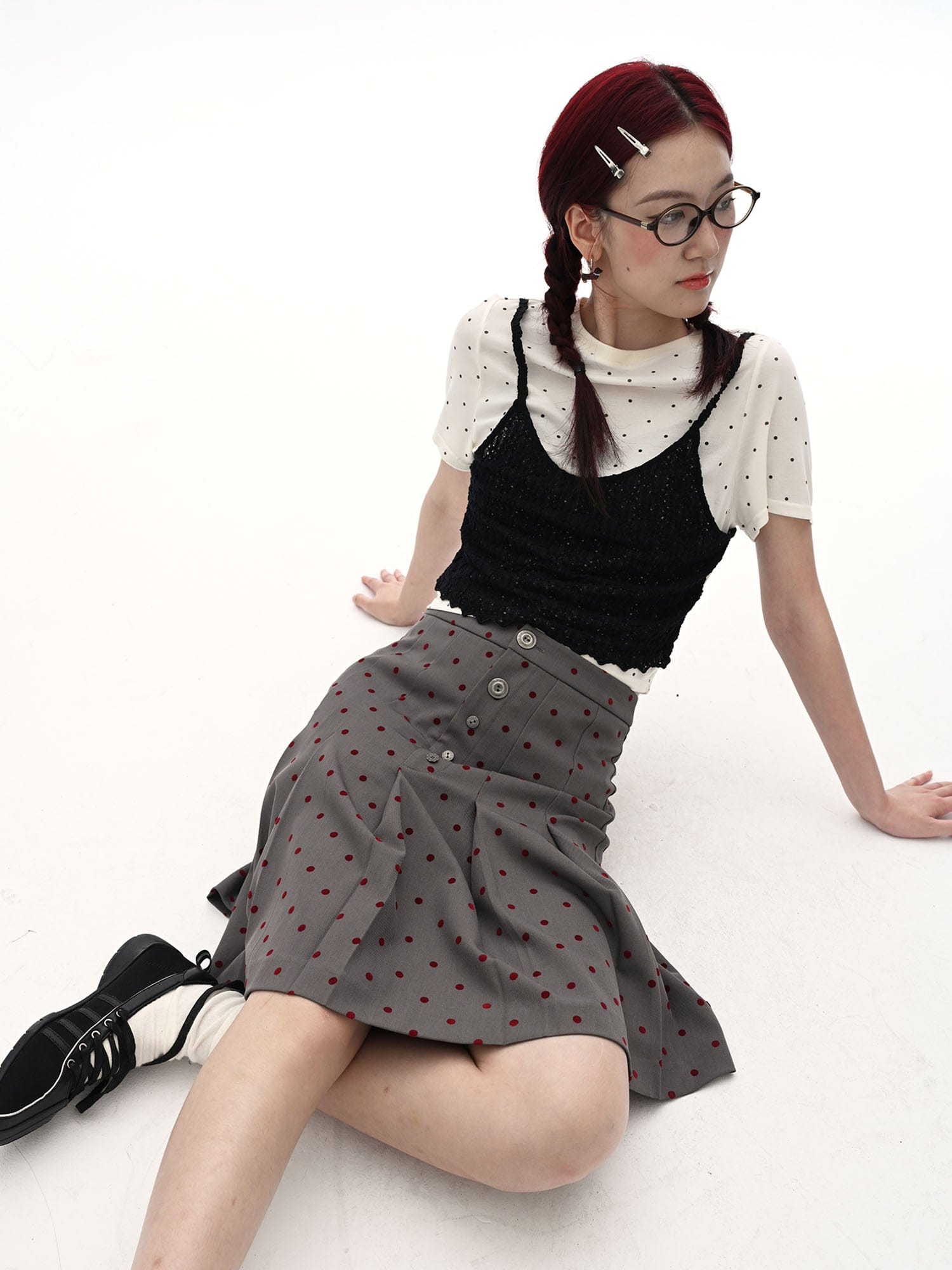 NOESE Polka Dot Pleated Skirt
