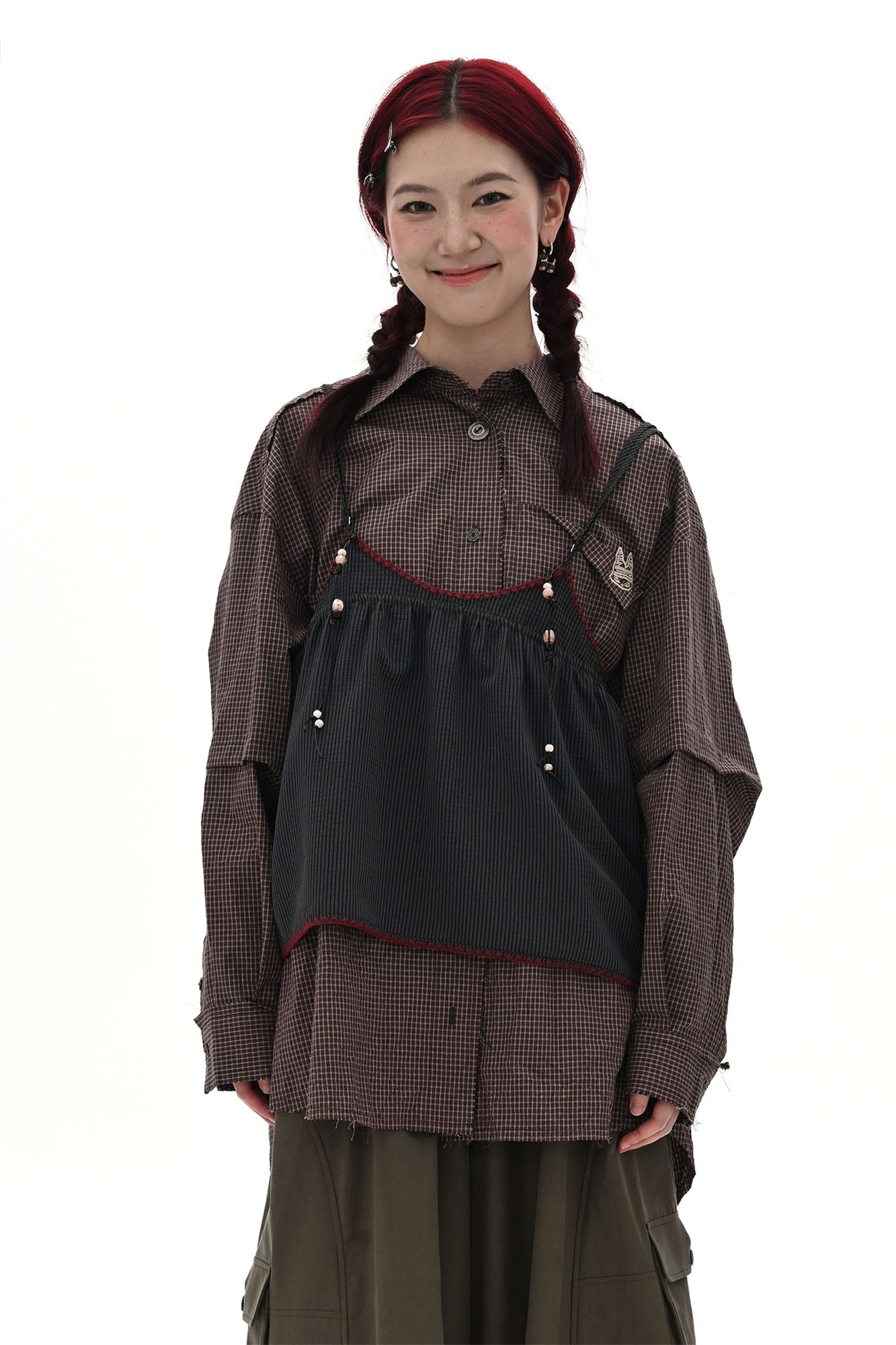 NOESE Contrast-Piped Checked Adjustable-Strap Camisole