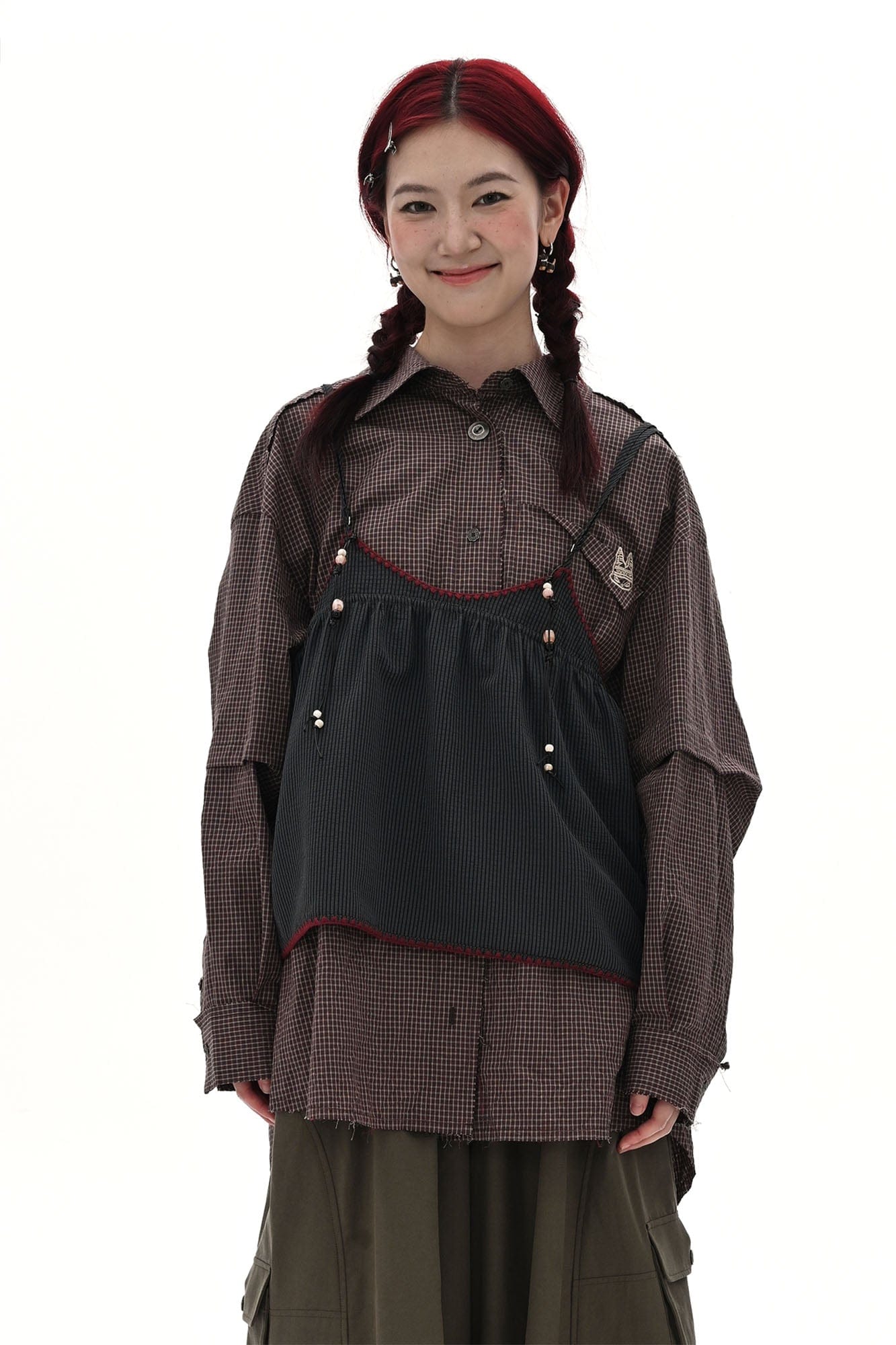 NOESE Contrast-Piped Checked Adjustable-Strap Camisole