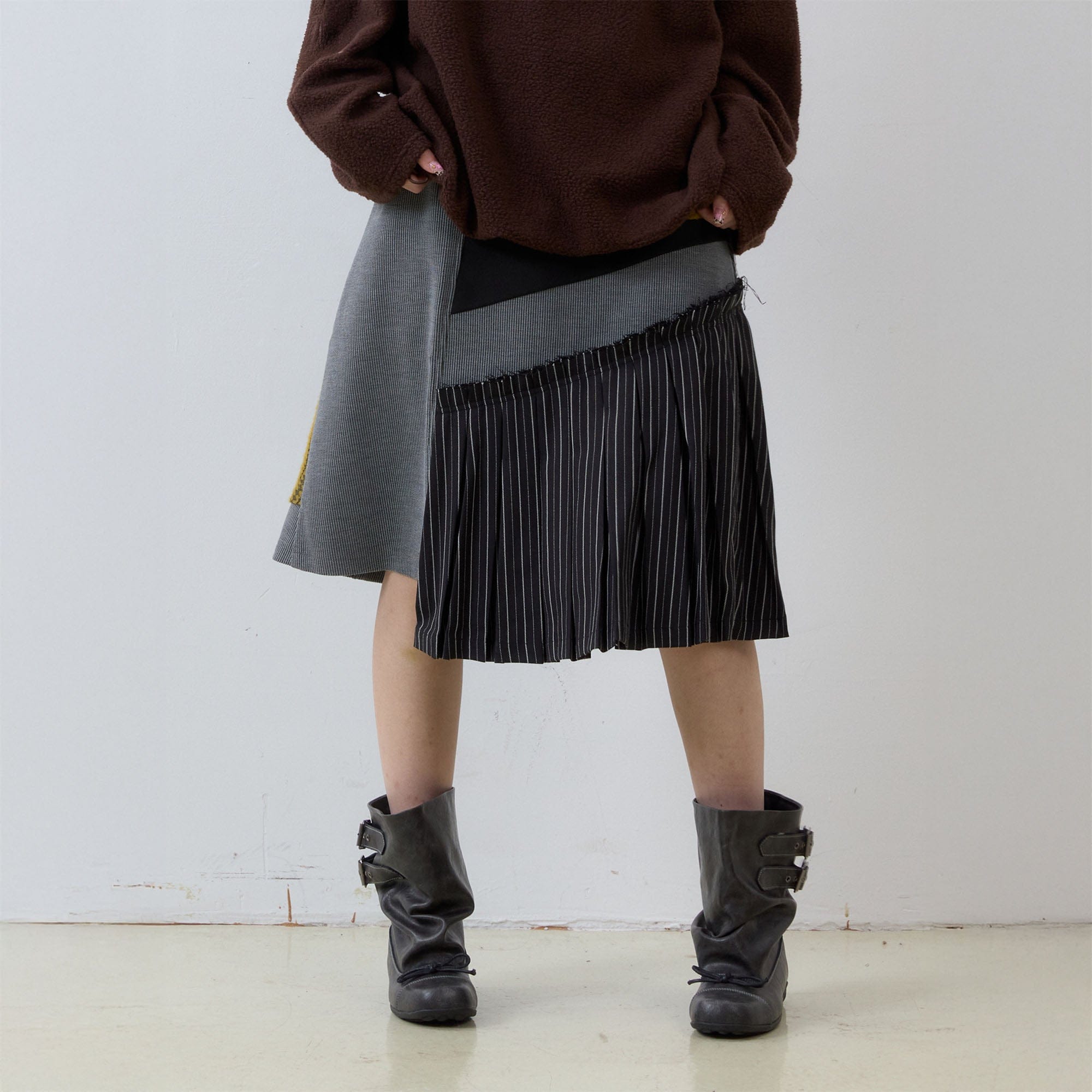 NOESE Asymmetrical Contrast Patchwork Skirt