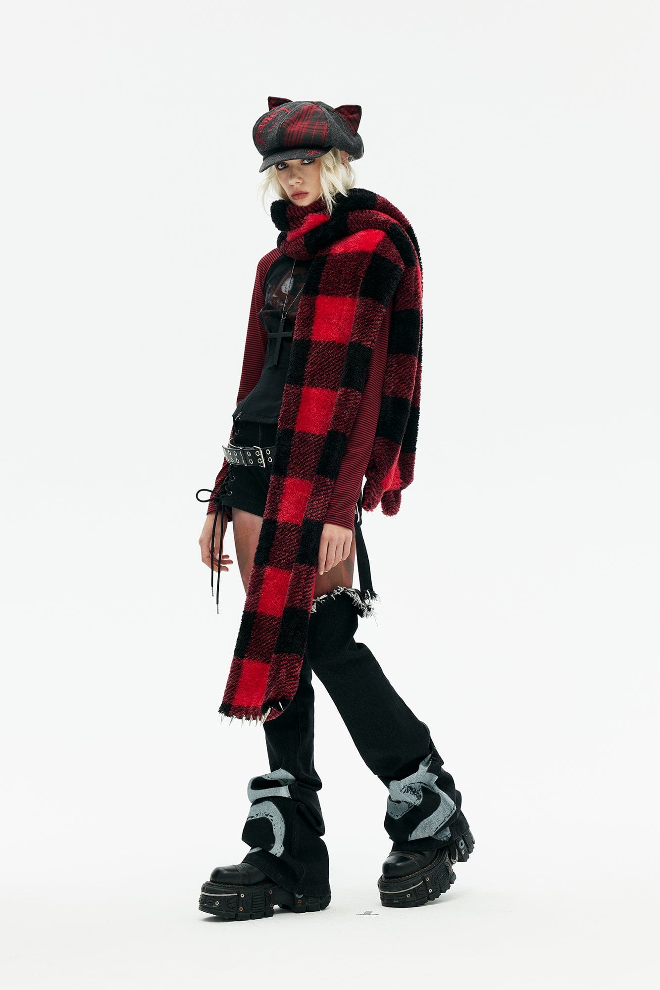 EMOHA Plaid Panel Kitty Newsboy Hat