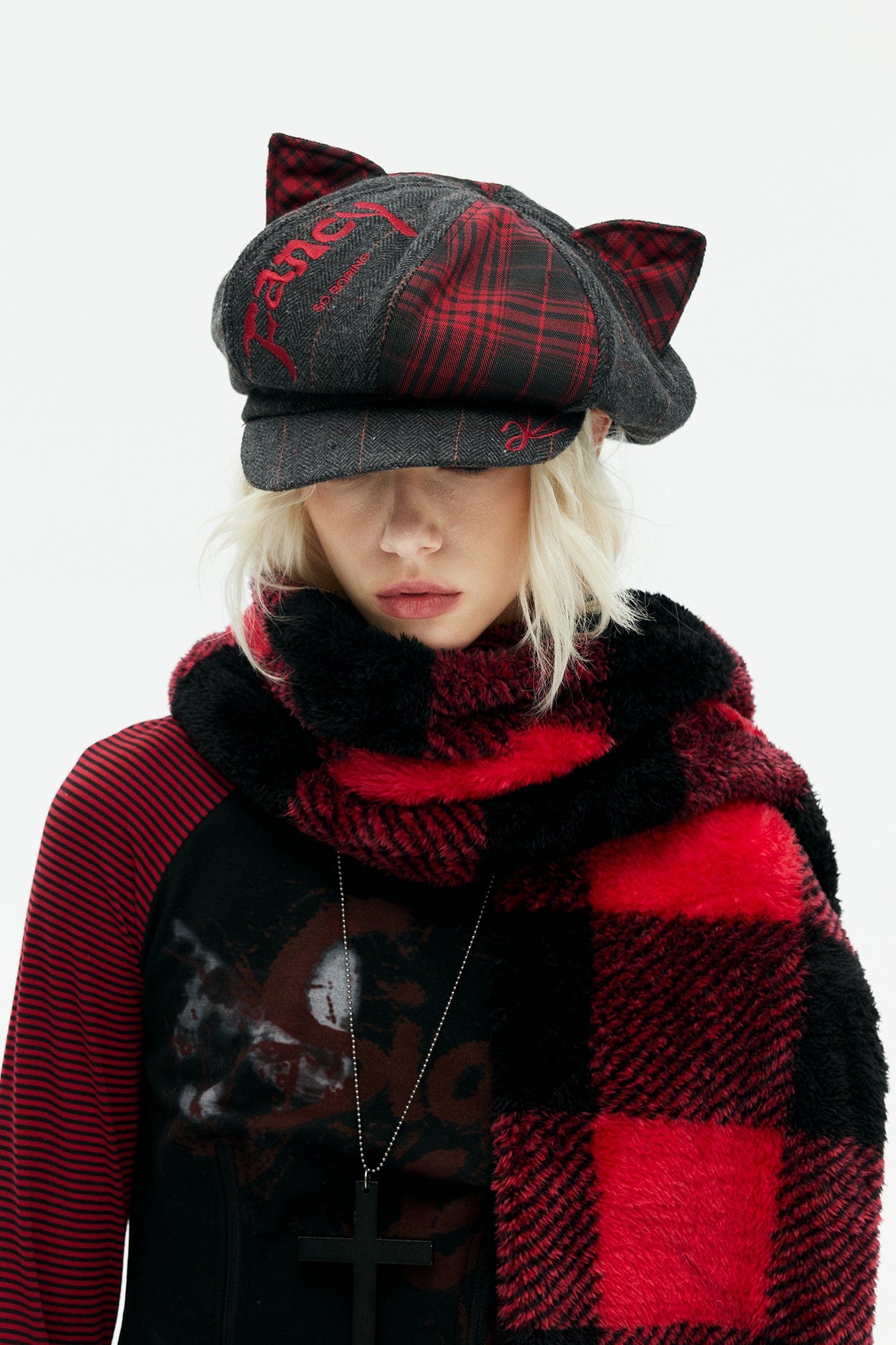 EMOHA Plaid Panel Kitty Newsboy Hat