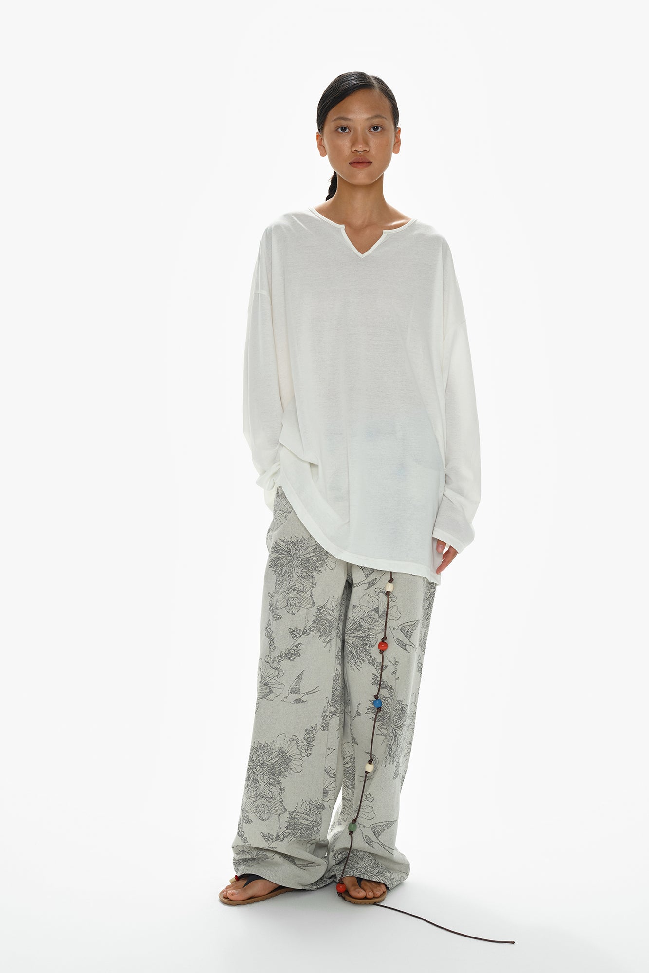 OINIMI Full-Print Botanical Sketch Wide-Leg Jeans