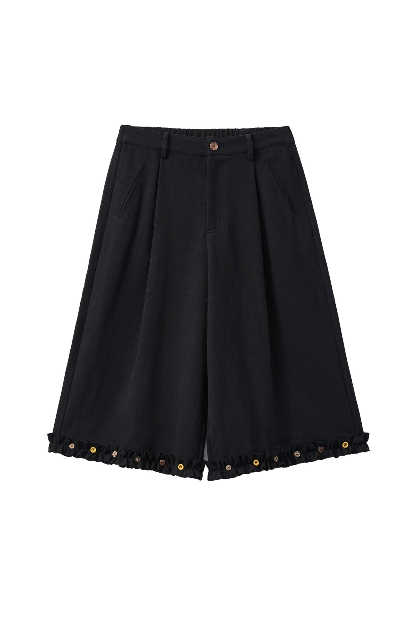 NOESE Button-Trim Ruffle Hem Culottes