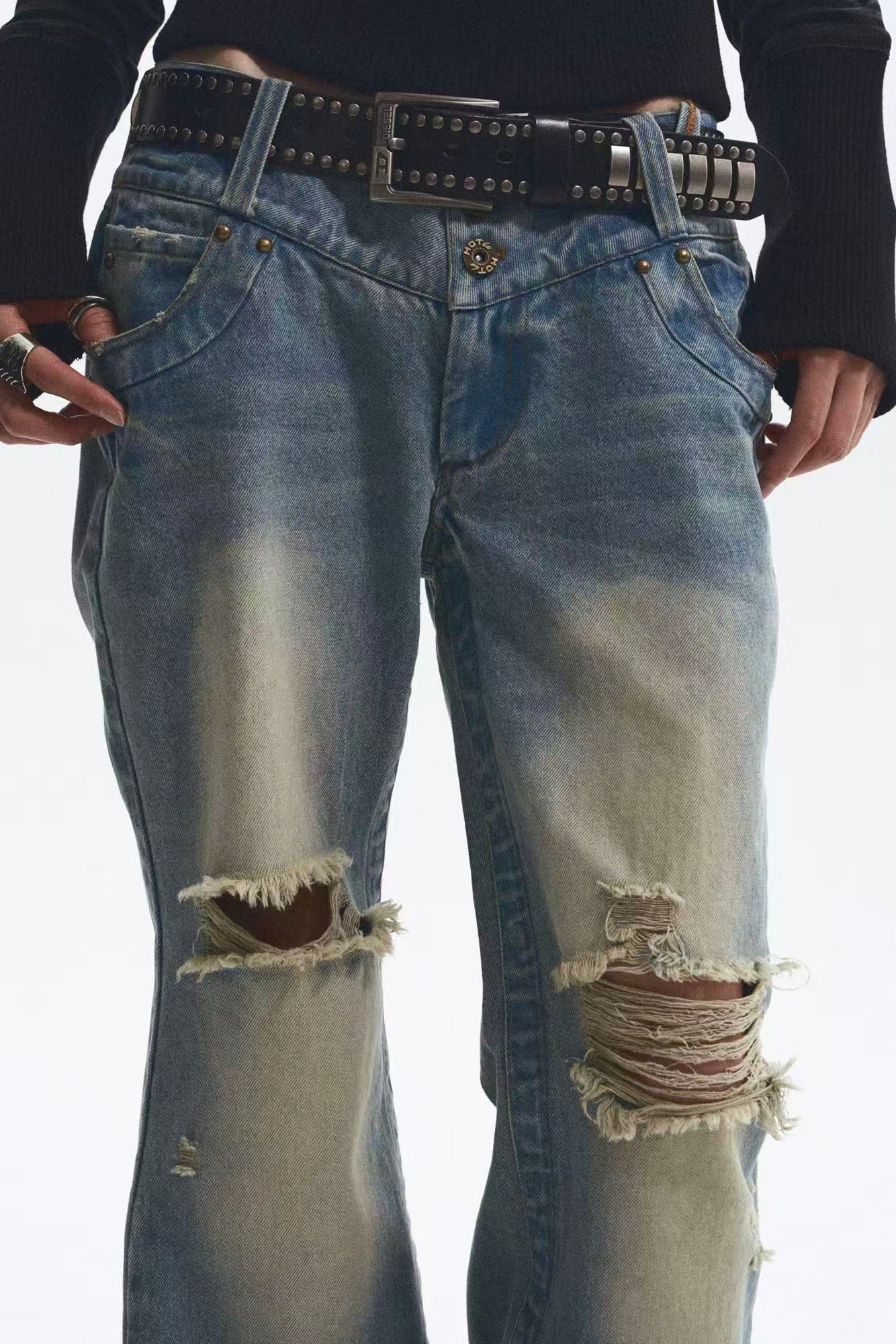 NONAME SPACE Ripped Washed Flared Jeans