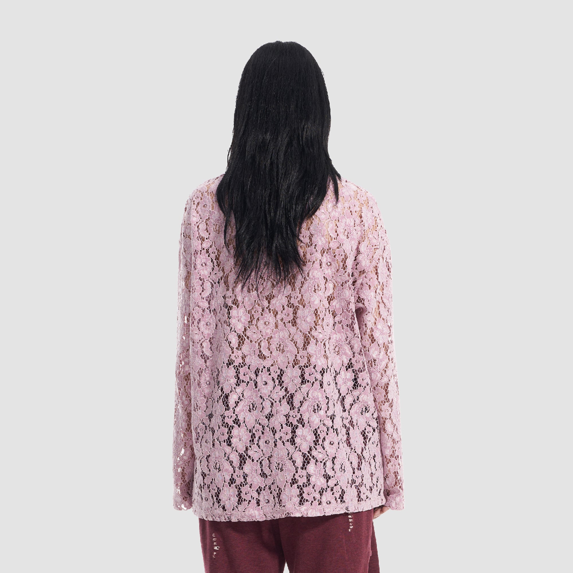 VANN VALRENCE Openwork Lace Contrast Crewneck Top