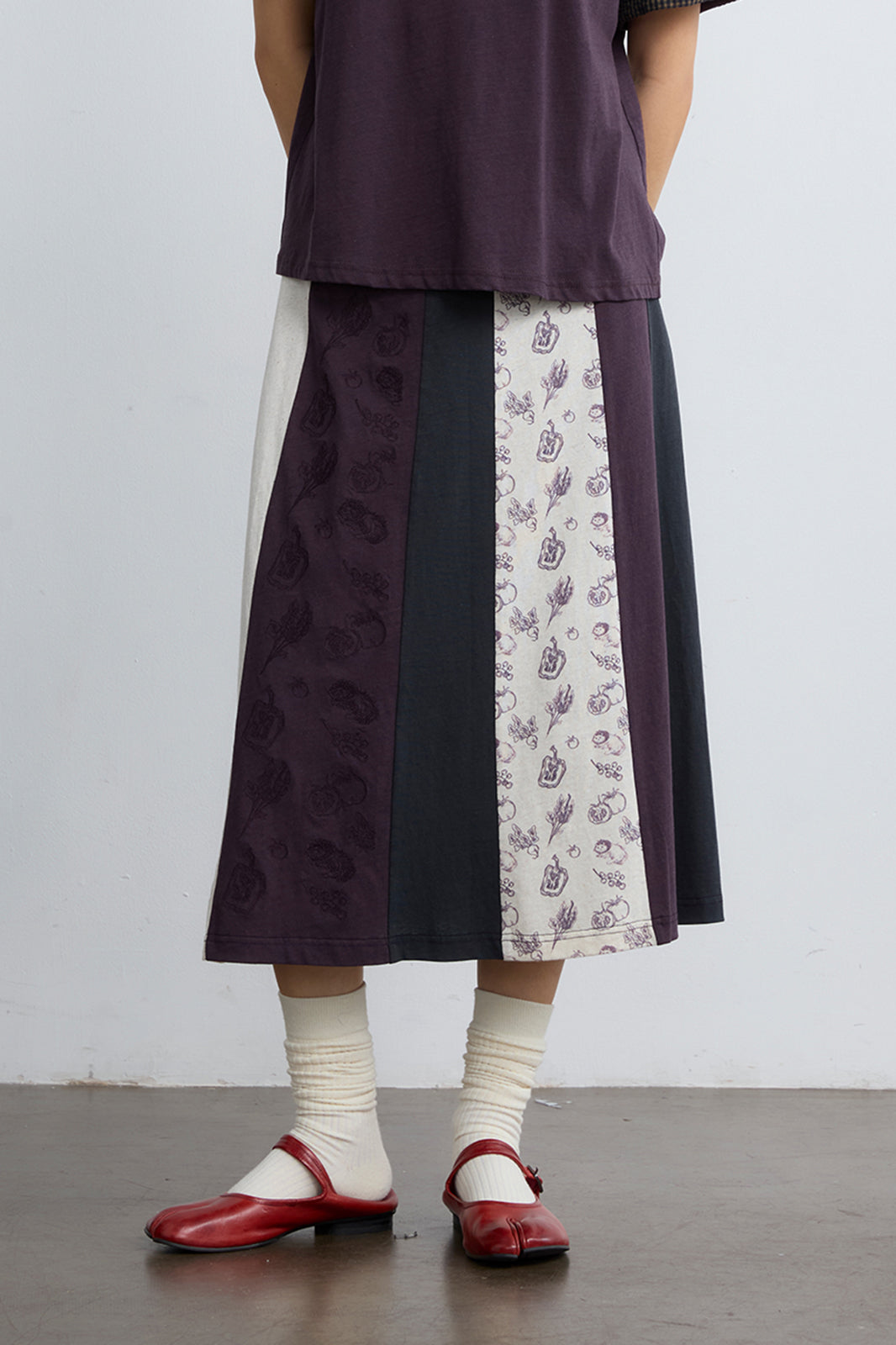 NOESE Spliced Botanical Graphic Midi Skirt