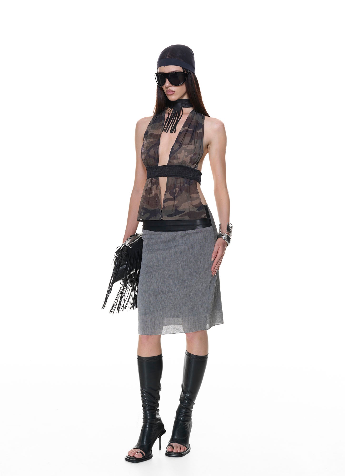 NEVER OFFEND L ANGEL Organza Halter Backless Tank Top