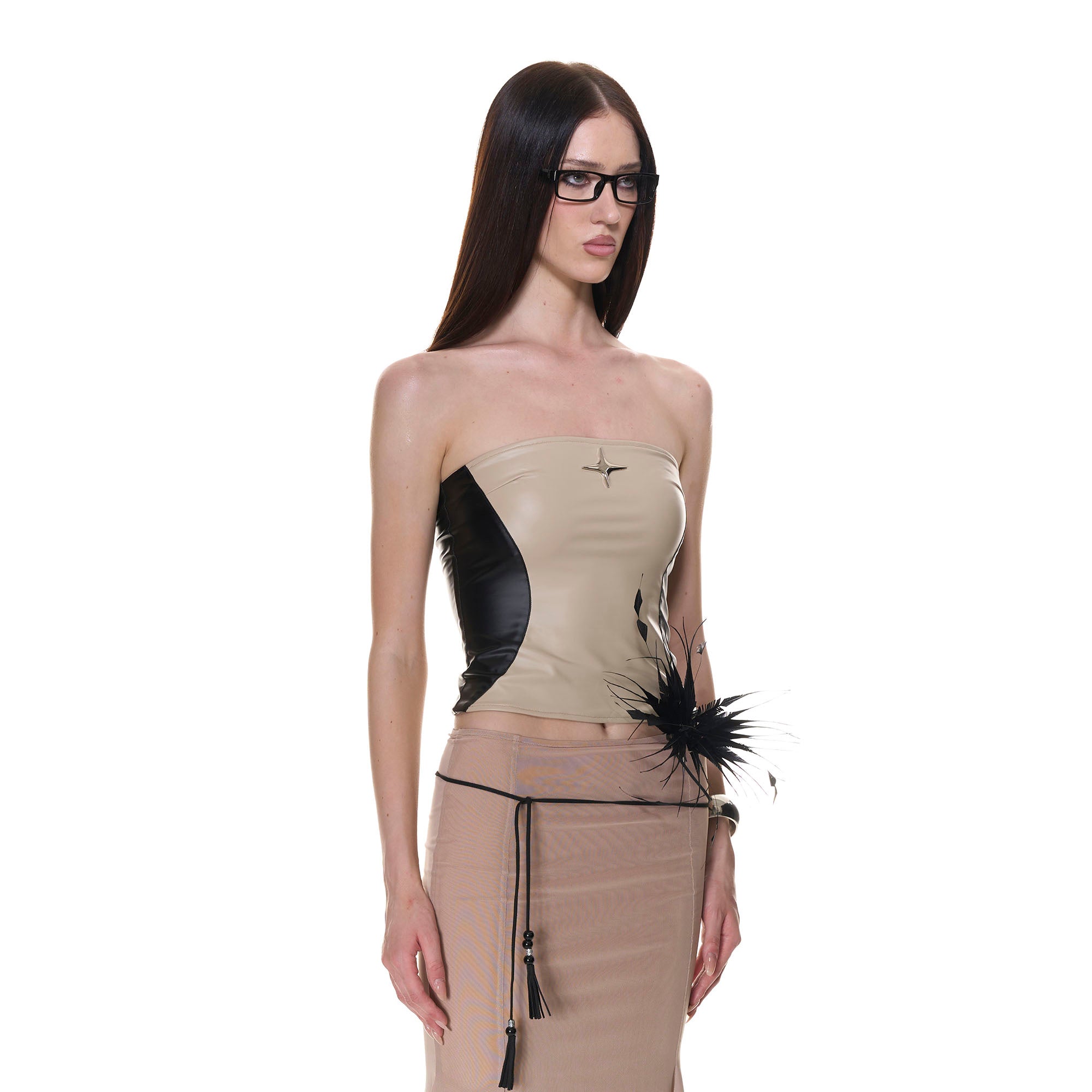 NEVER OFFEND L ANGEL Faux Leather Spliced Stretch Bandeau Top