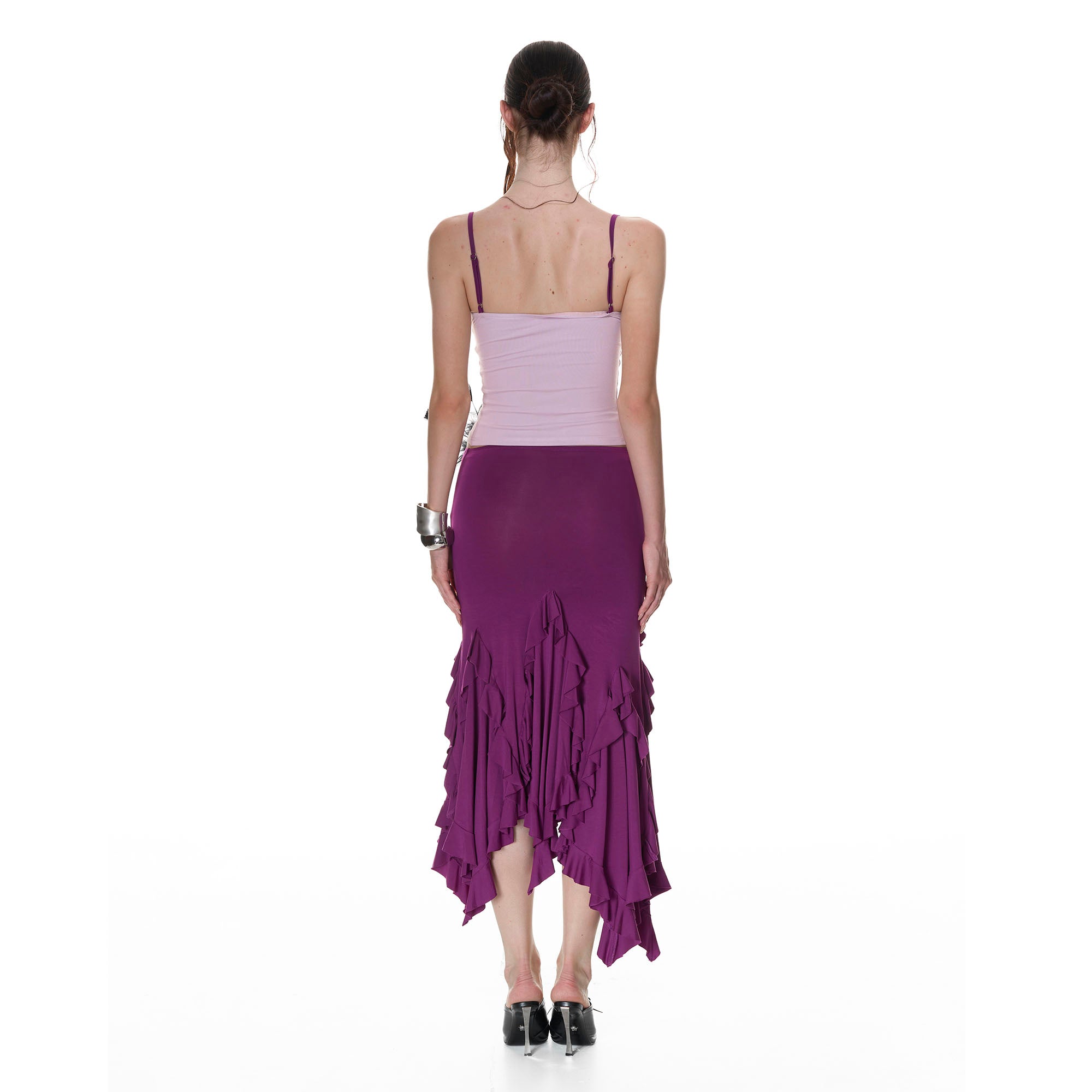NEVER OFFEND L ANGEL Floral Ruffle Contrast Tank Top & Fishtail Skirt Set
