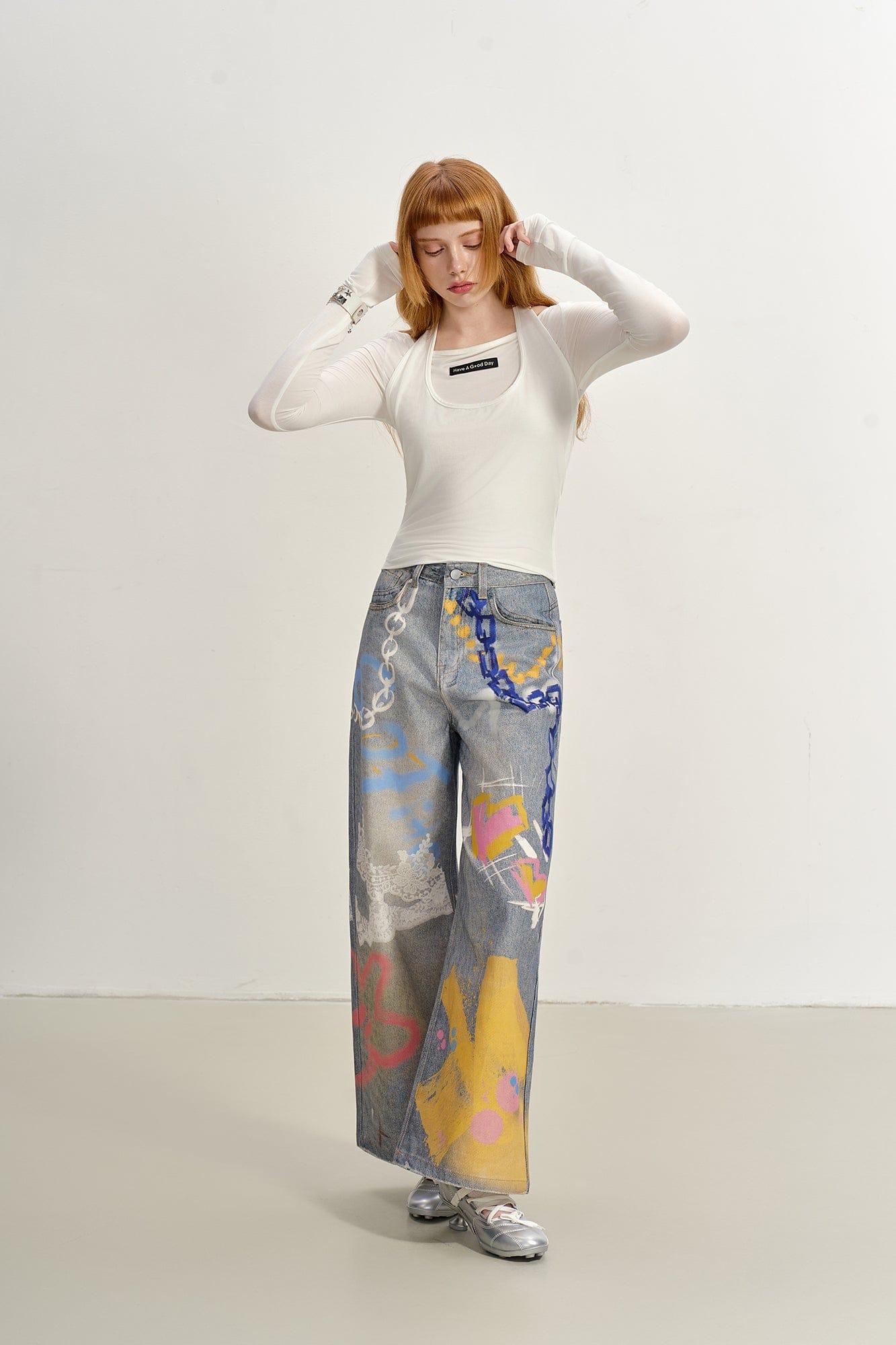 SOFITTE Graffiti Full-Printed Wide-Leg Jeans