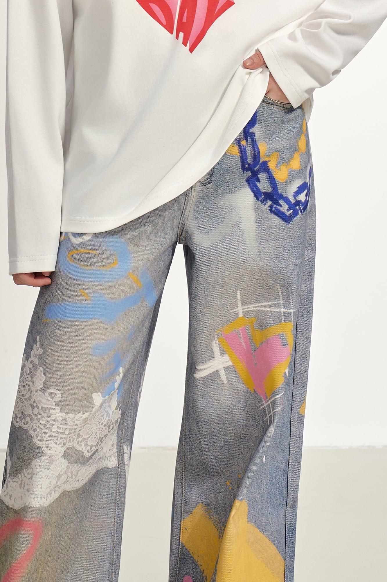 SOFITTE Graffiti Full-Printed Wide-Leg Jeans