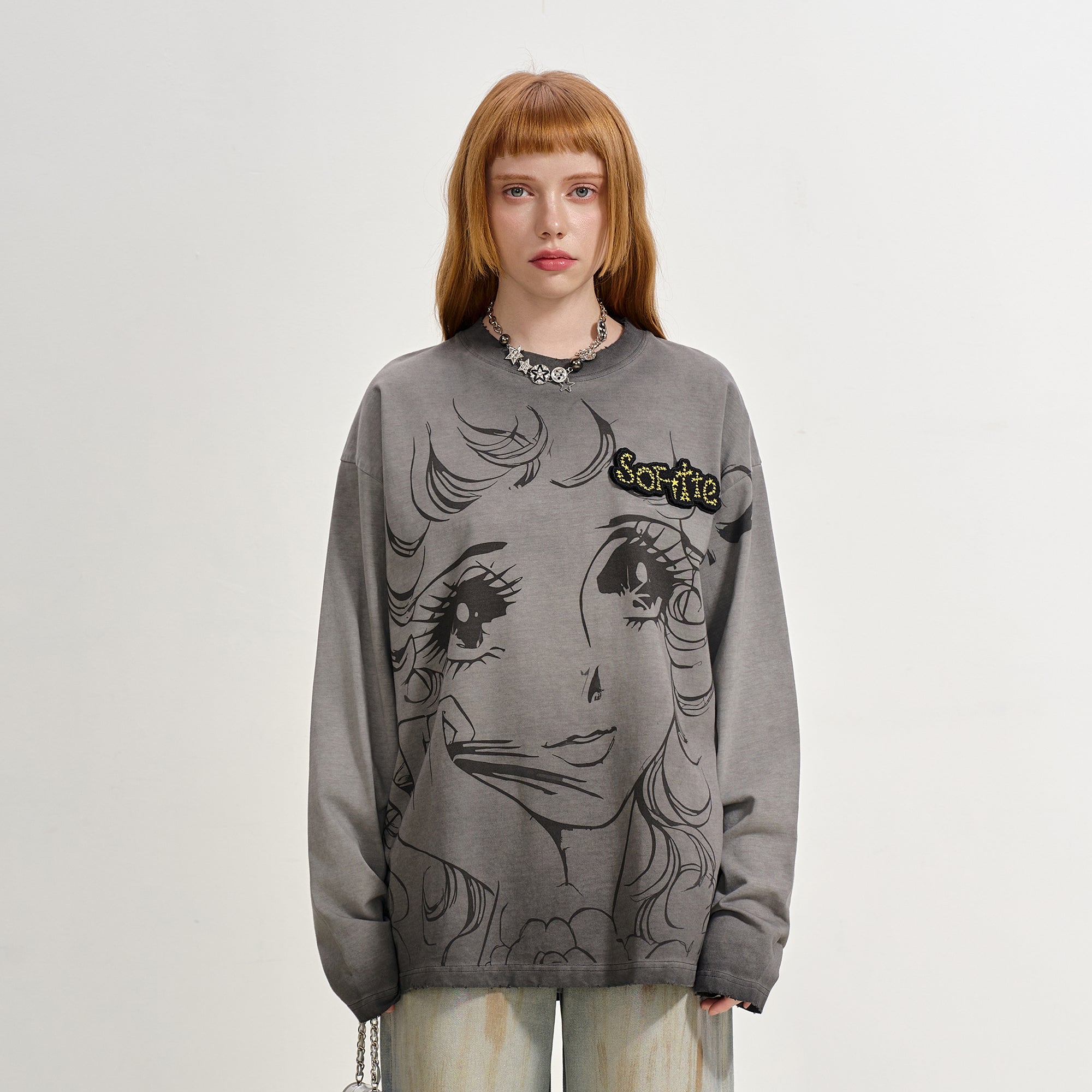 SOFITTE Manga Girl Graphic Washed Long-Sleeve Tee