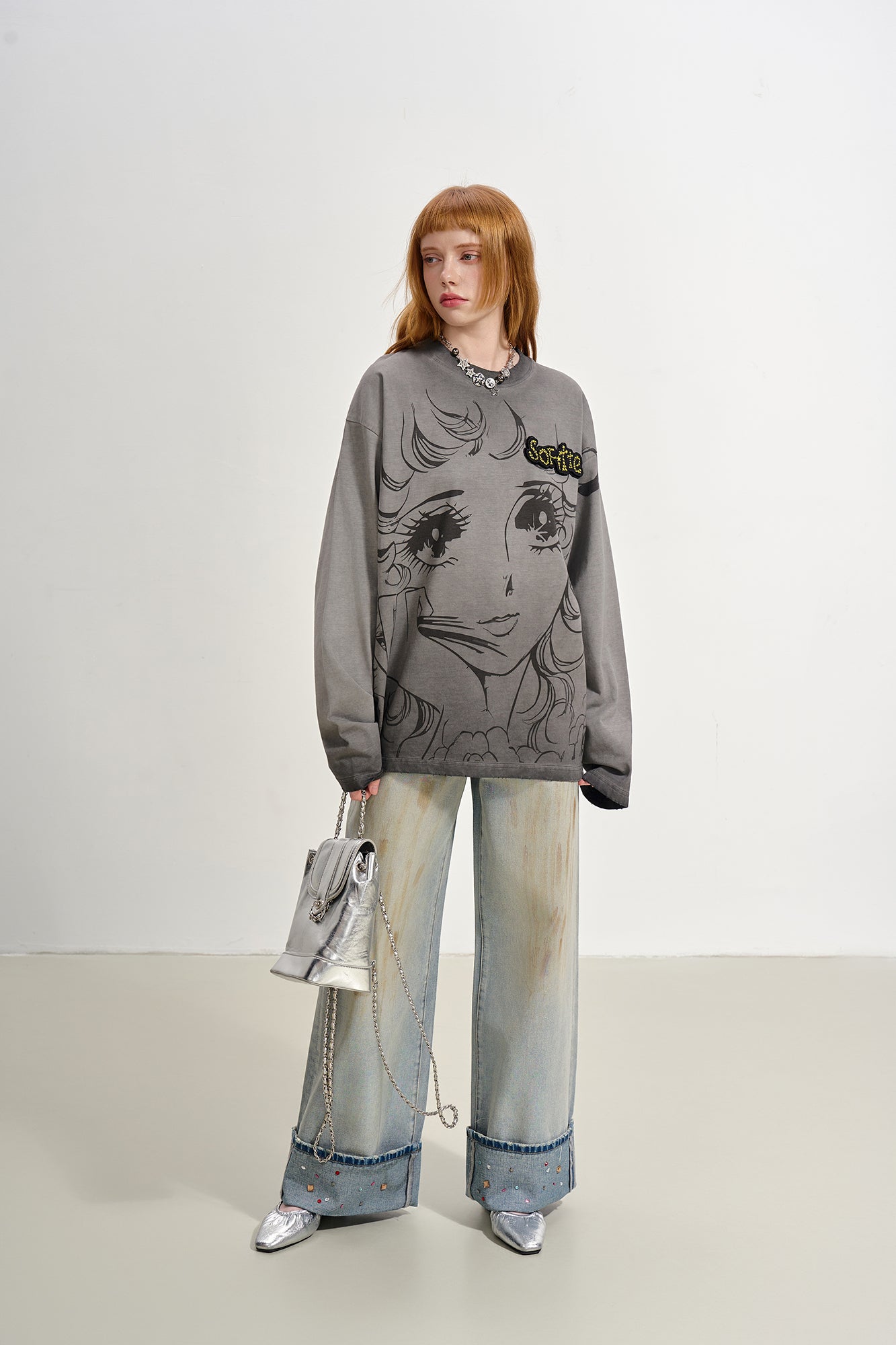SOFITTE Manga Girl Graphic Washed Long-Sleeve Tee