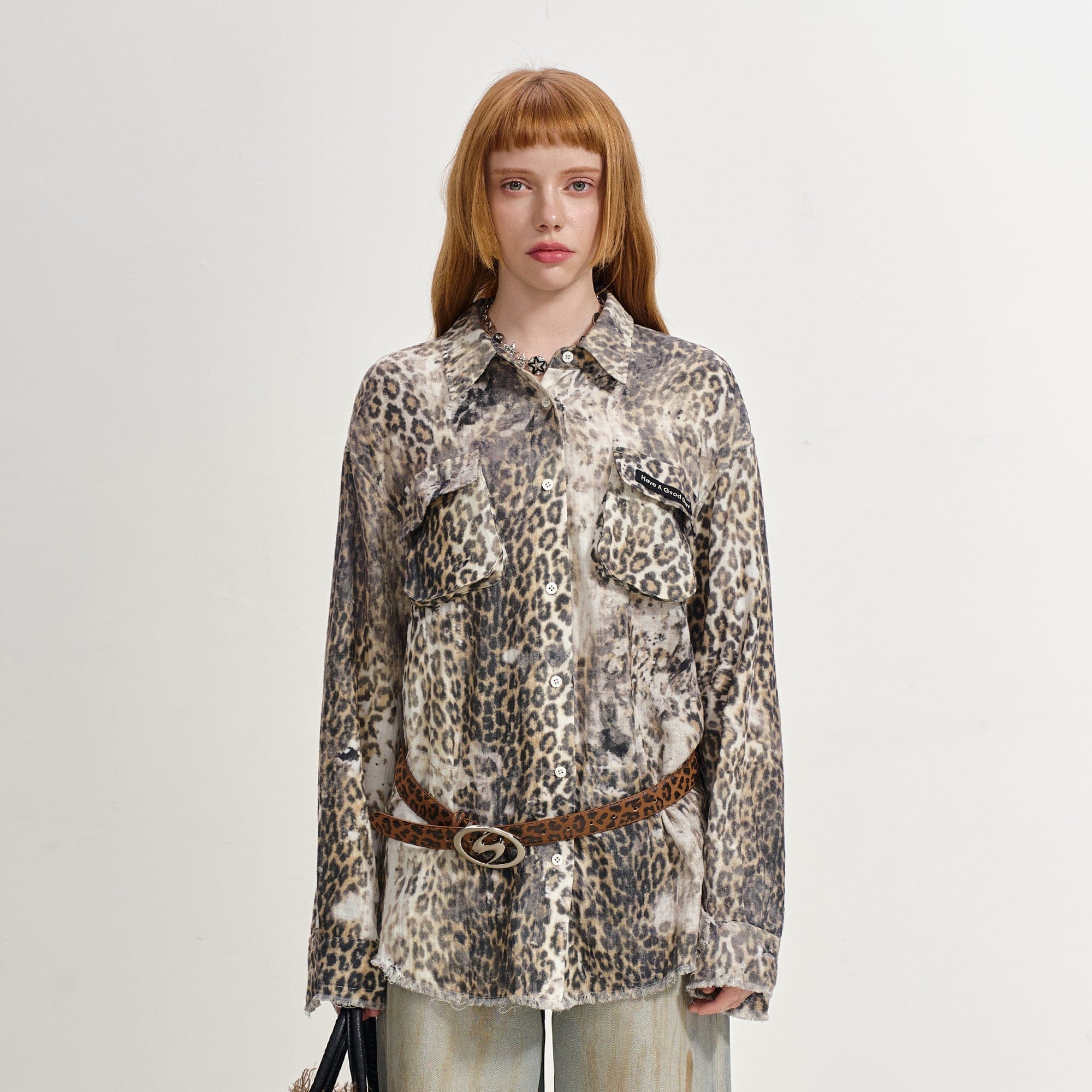 SOFITTE Distressed Leopard Raw Edge Shirt