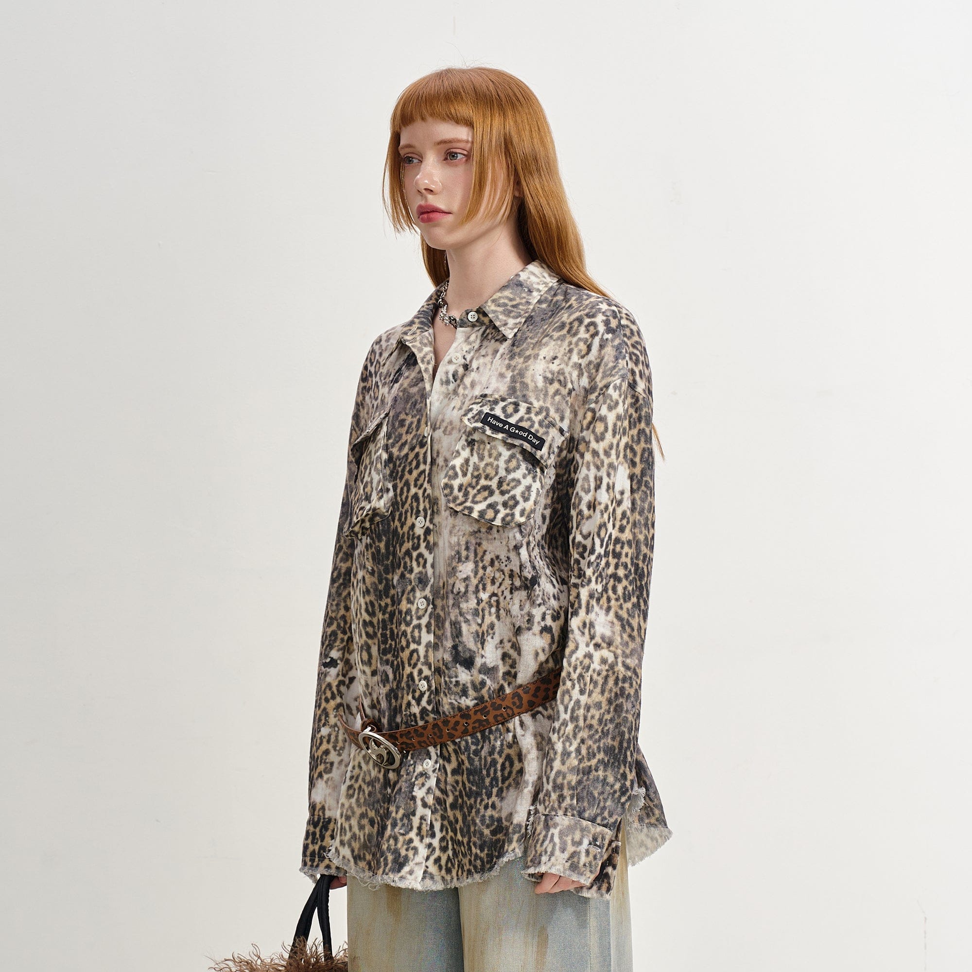 SOFITTE Distressed Leopard Raw Edge Shirt