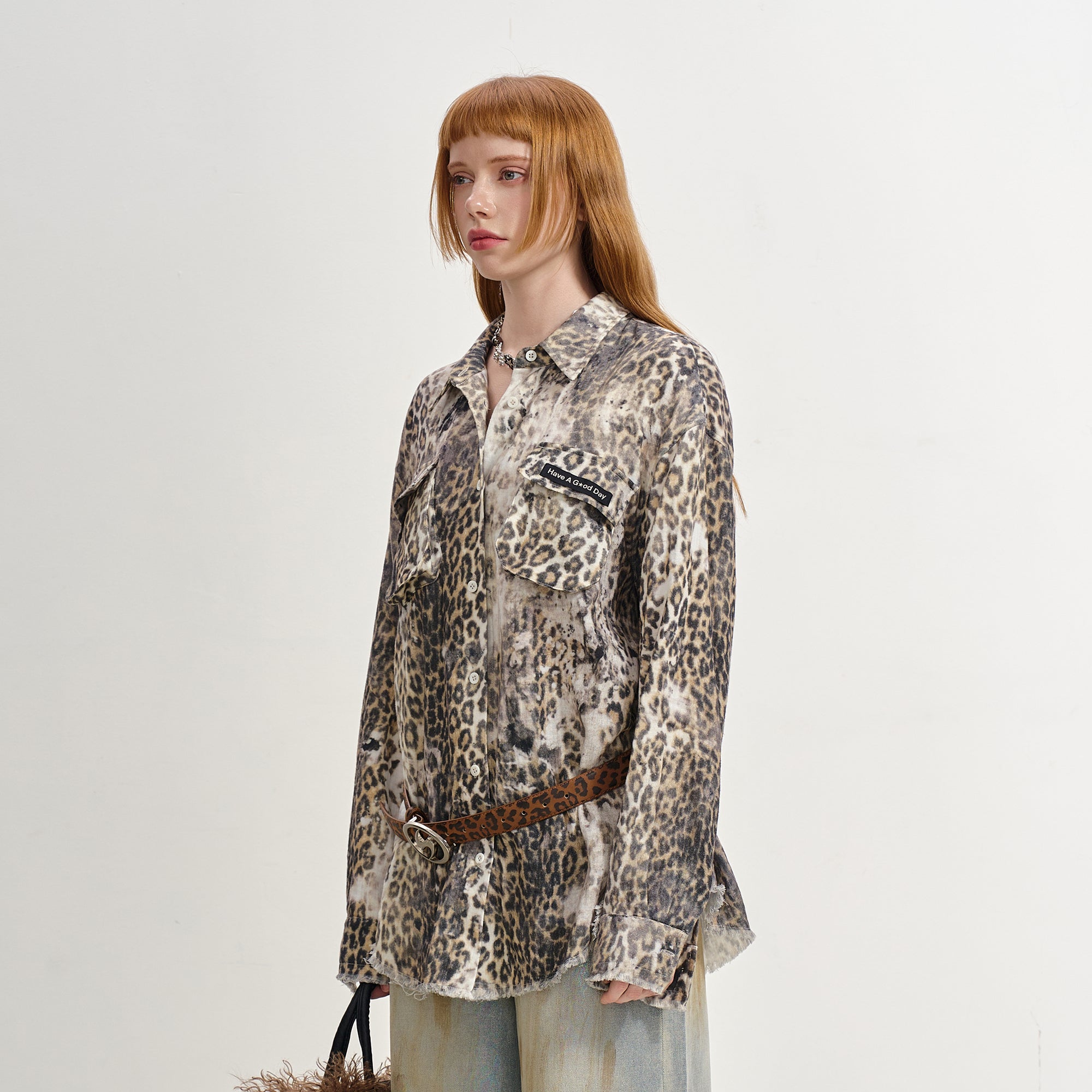 SOFITTE Distressed Leopard Raw Edge Shirt