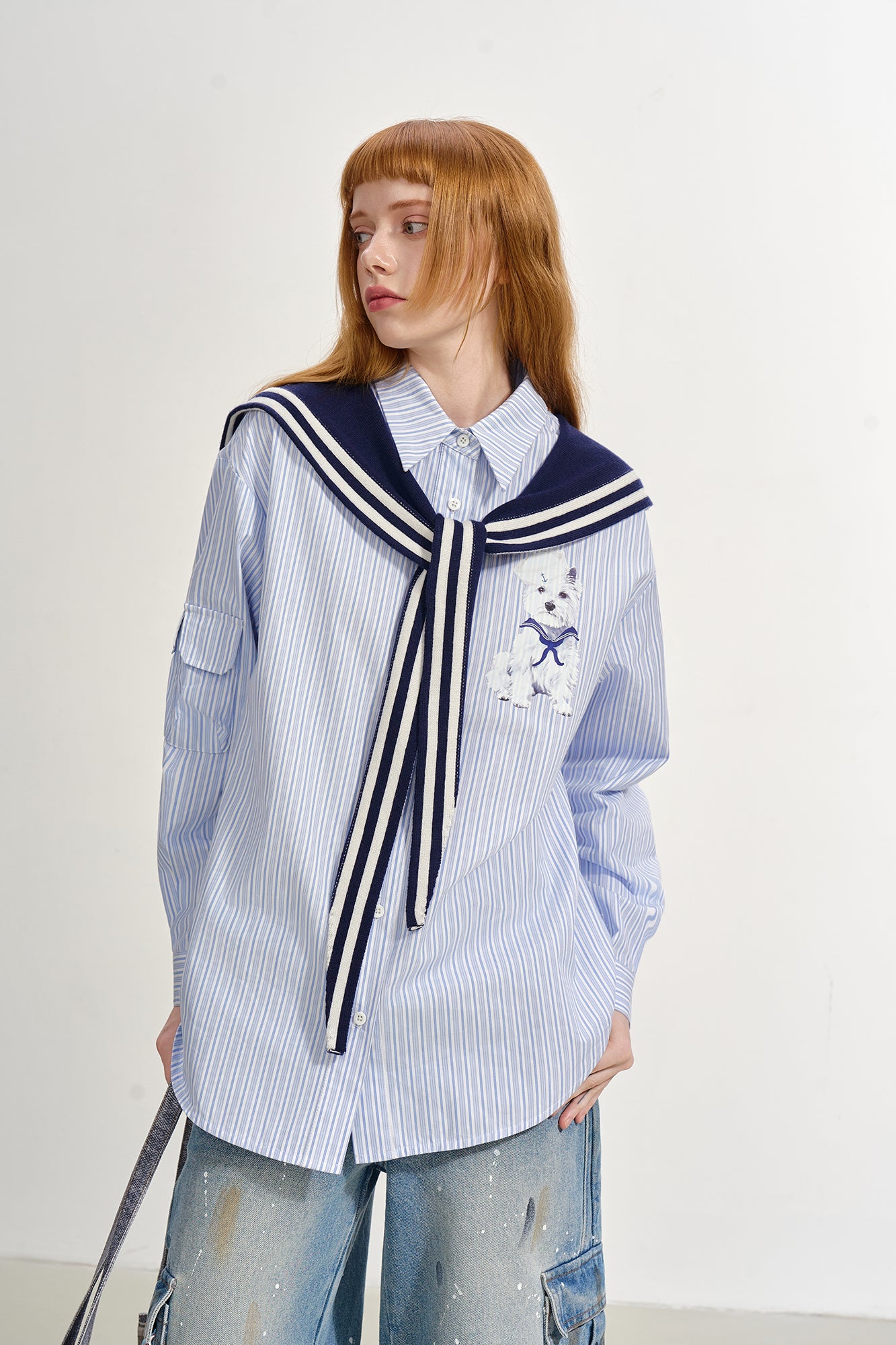 SOFITTE Puppy Graphic Striped Sailor Shirt