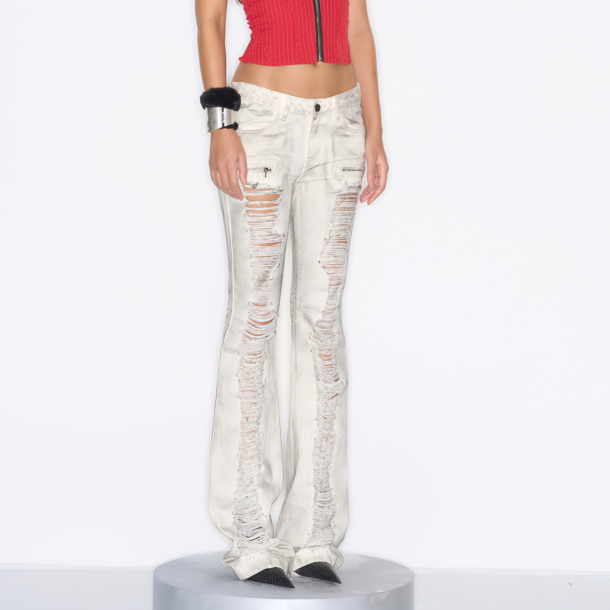 NEVER OFFEND L ANGEL Washed Heavy-Distressed Slim Jeans