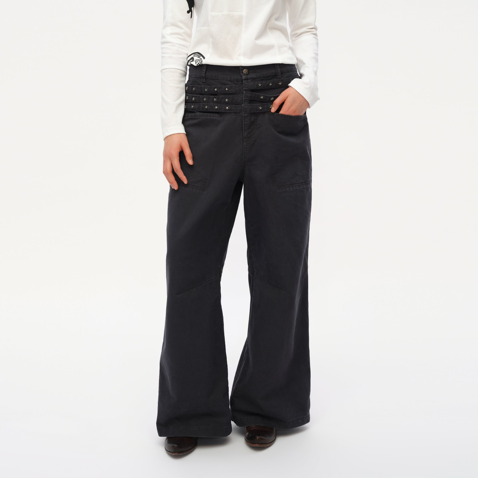 OINIMI Star-Studded Layered Waist Wide-Leg Pants