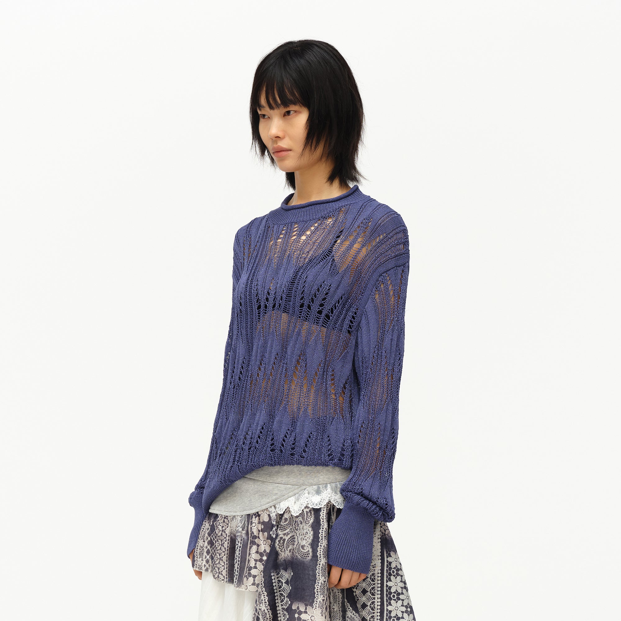 OINIMI Geometric Open-Knit Pullover