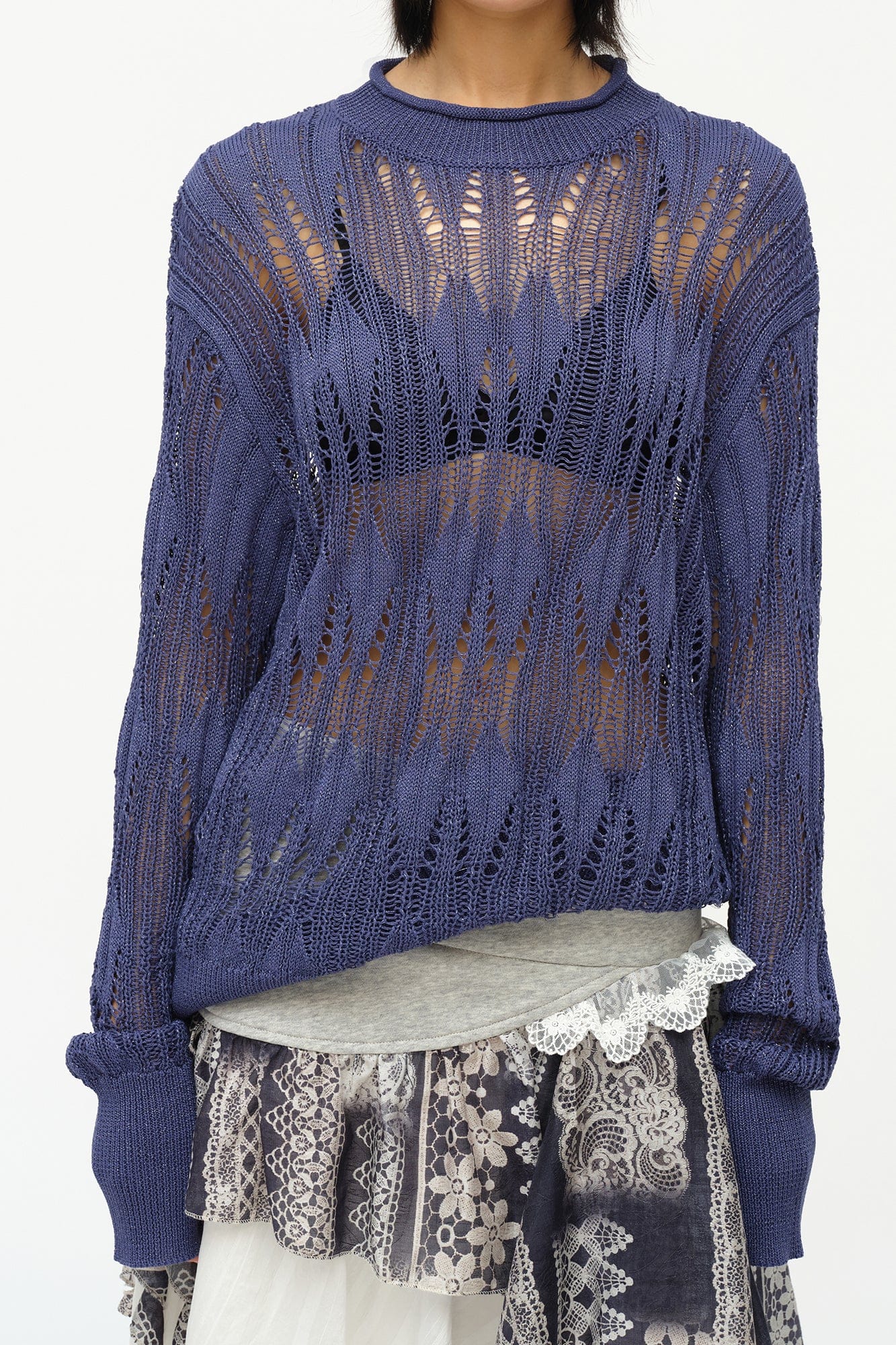 OINIMI Geometric Open-Knit Pullover