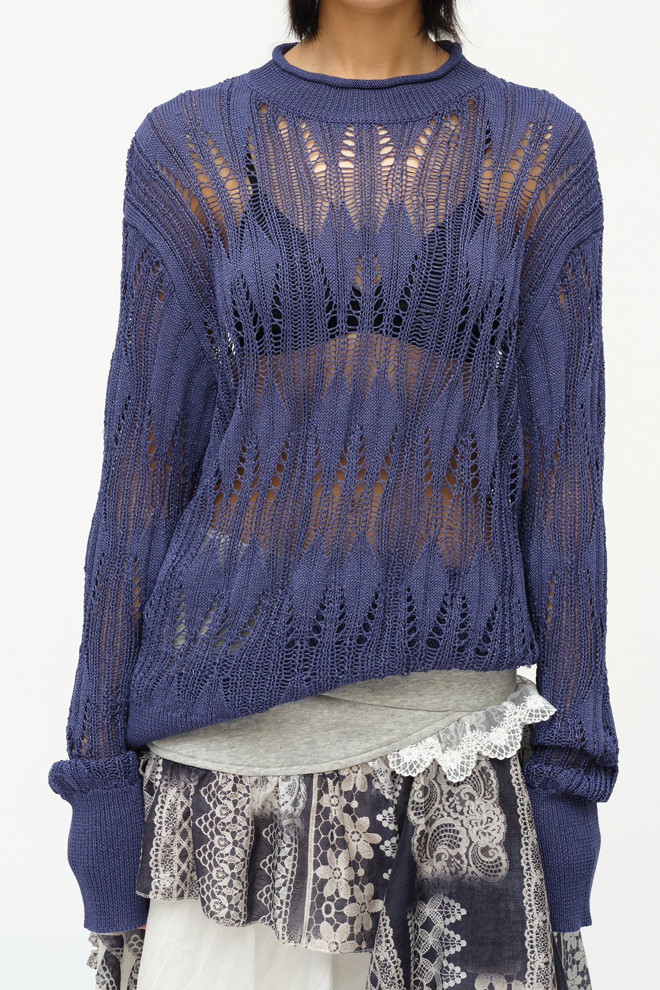 OINIMI Geometric Open-Knit Pullover